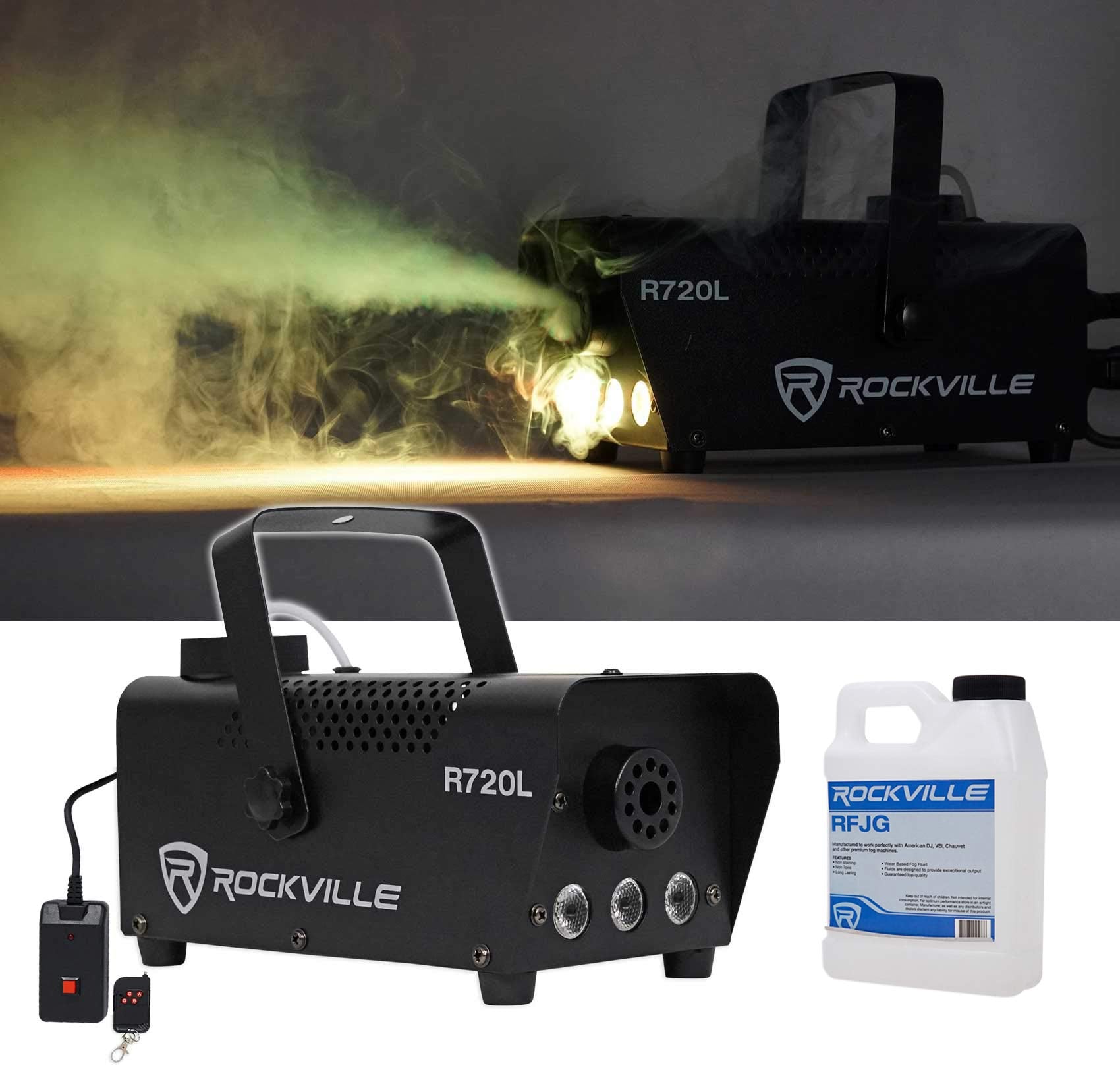 Rockville Fog/Smoke Machine W/Remote+Fluid+Multi Color Led Built In (R720L)