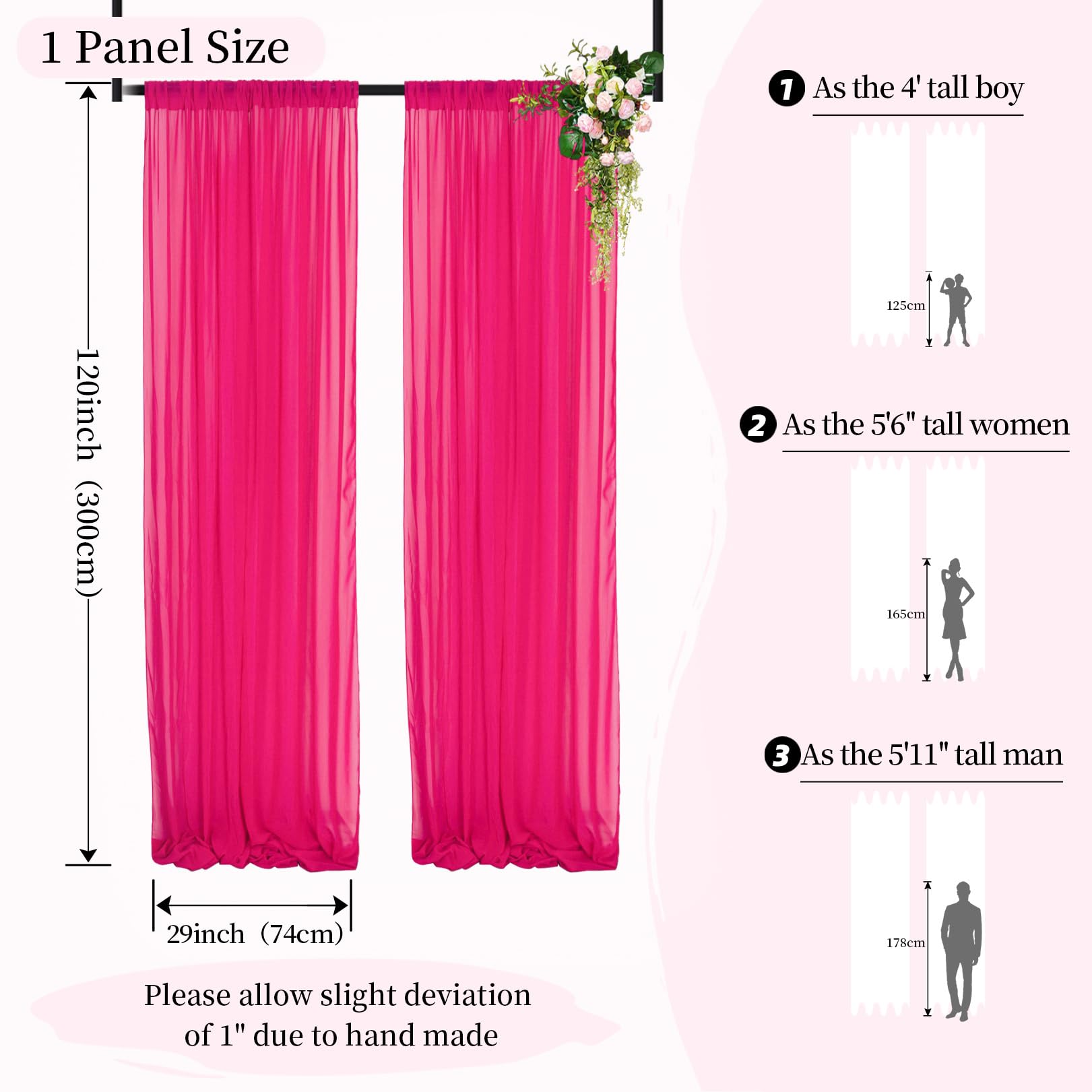 Duobao Hot Pink Chiffon Backdrop Curtain 2 Panels 29 Inch (74Cm Wide) By 120 Inches (300Cm Long) Wedding Chiffon Backdrop Drapes