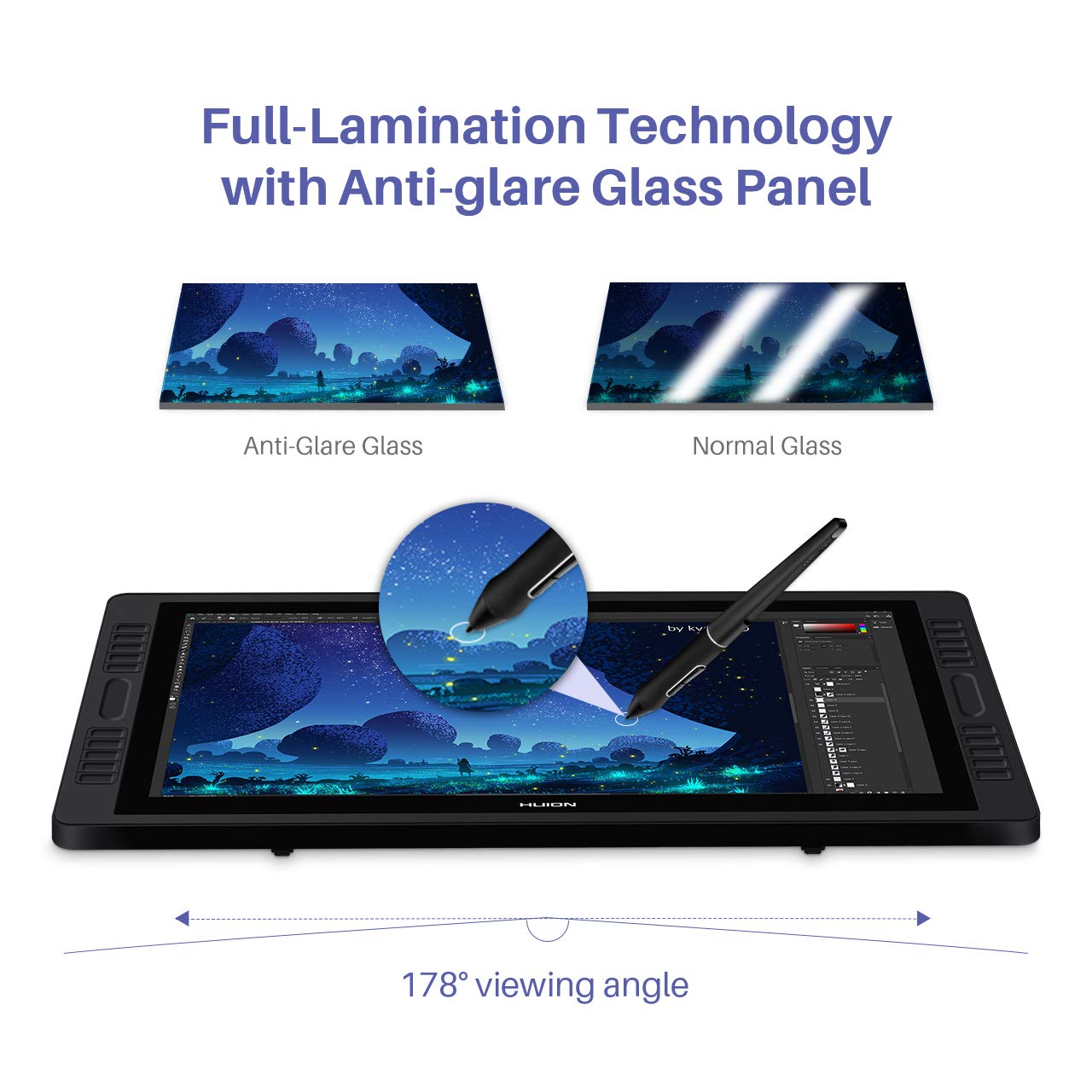 Huion Kamvas Pro 24 2.5K Qhd Drawing Tablet With Screen, Full Laminated Anti-Glare Glass Drawing Monitor With Battery-Free Stylu