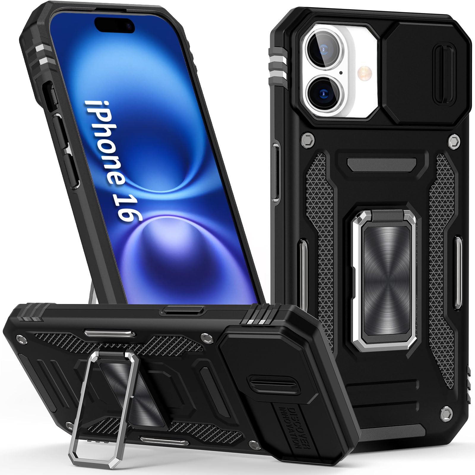 Sefing Case For I Phone 16 Phone Case 16 Iphone Case With Camera Cover, With Ring Holder Kickstand, With Magnet Car Mount Functi