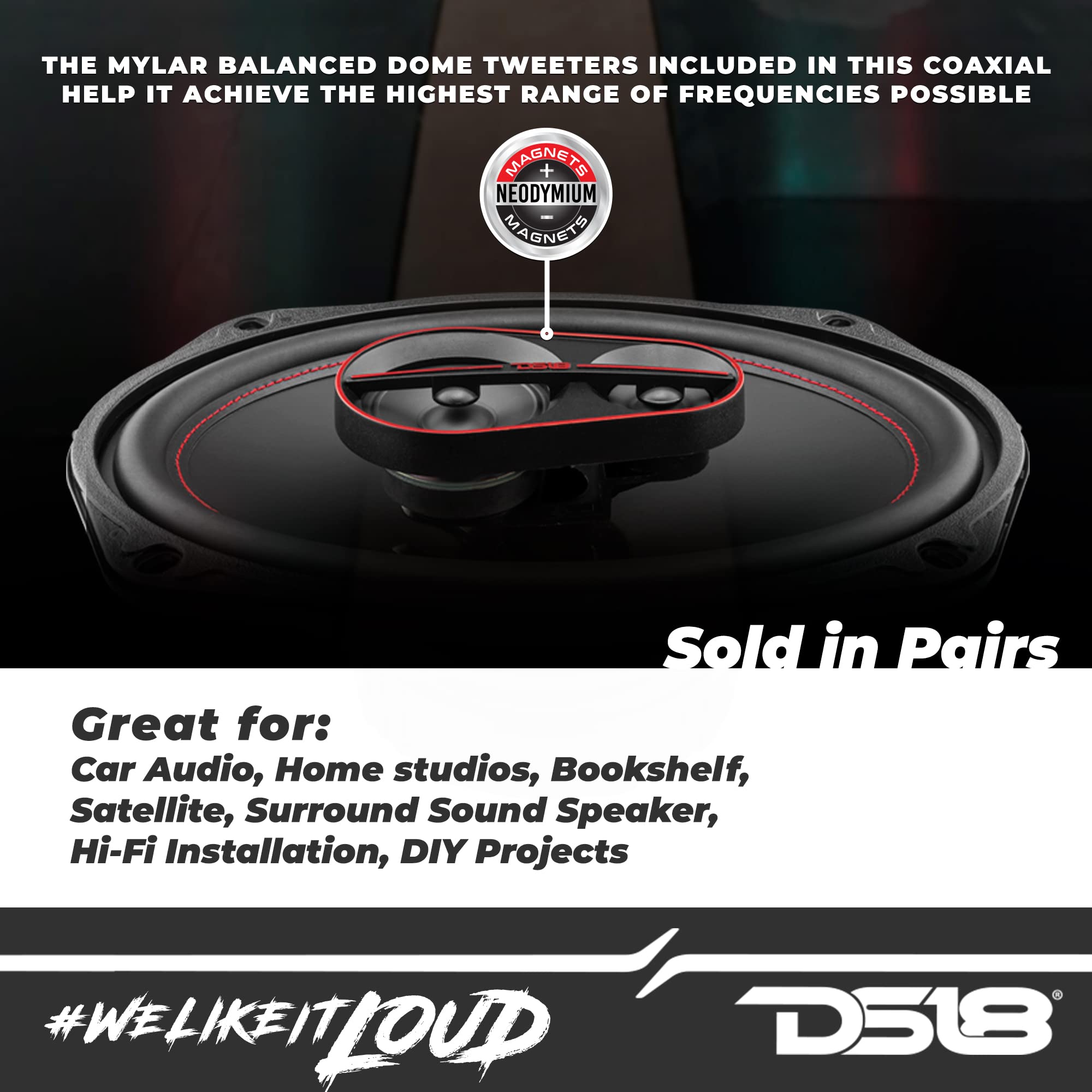 Ds18 G6.9Xi Gen X 6X9 3 Way Coaxial Speakers 180 Watts 4 Ohm With Mylar Dome Tweeters   Grill Included   Full Range Speaker Grea