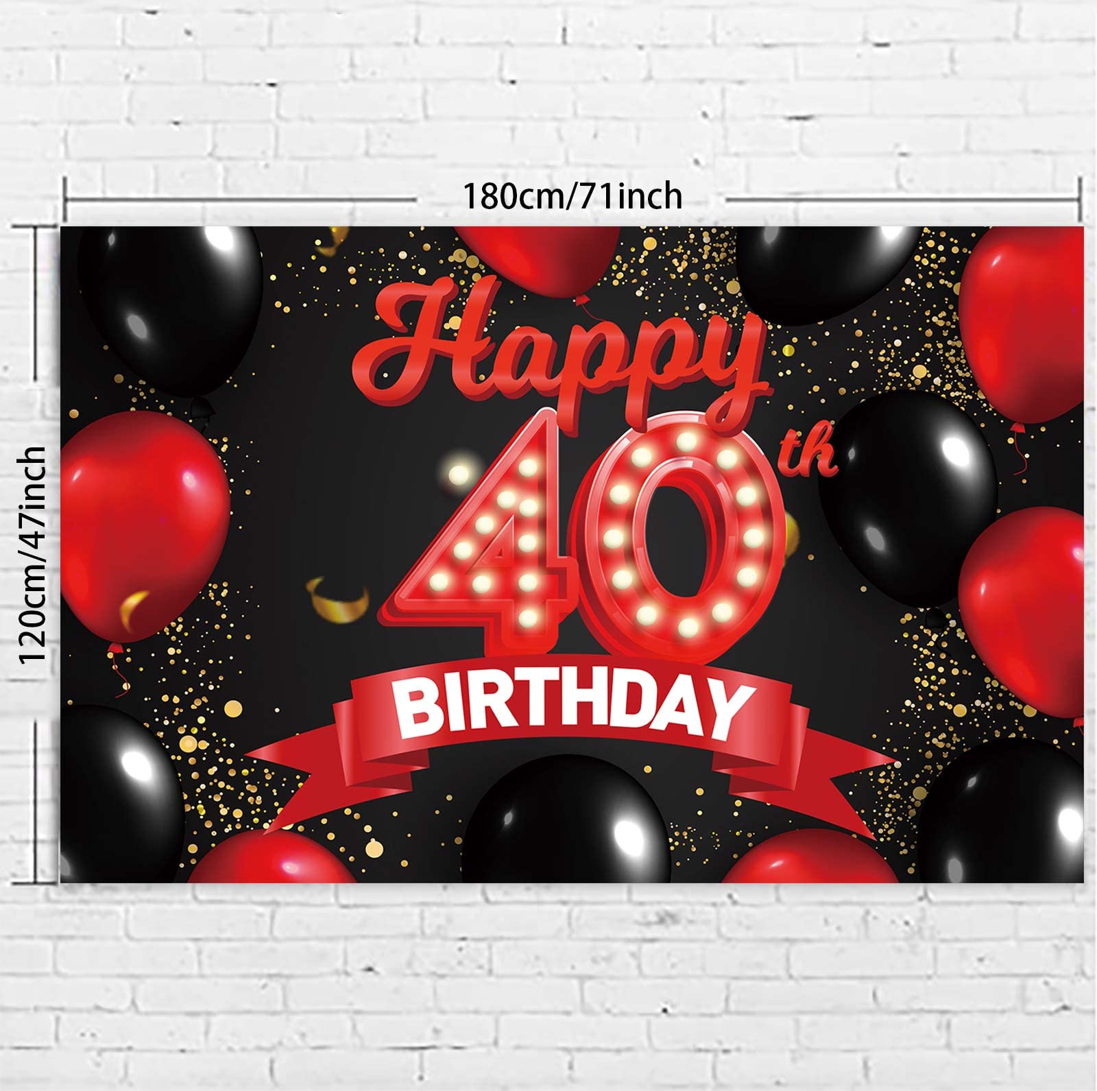 Happy 40Th Birthday Red And Black Banner Backdrop Decorations Balloons Theme Decor For Girls Women Princess 40 Years Old Birthda