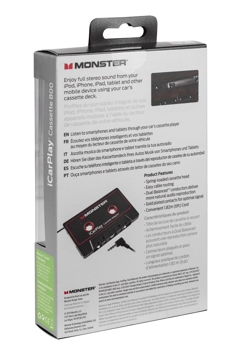 Monster Mbl 800 Cas-Adpt V2 Ww High Performance 800 Cassette Adapter To 1/8 Mini 3 Feet