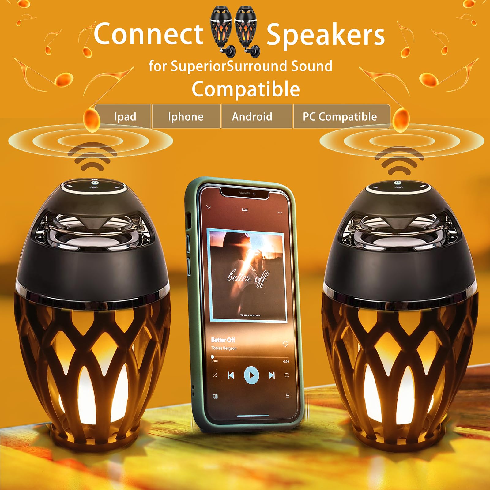 Skyk Led Flame Speaker,Tiki Torch Atmosphere Light Speakers,Outdoor Bluetooth 5.0 Wireless Portable Waterproof Speaker For Porch