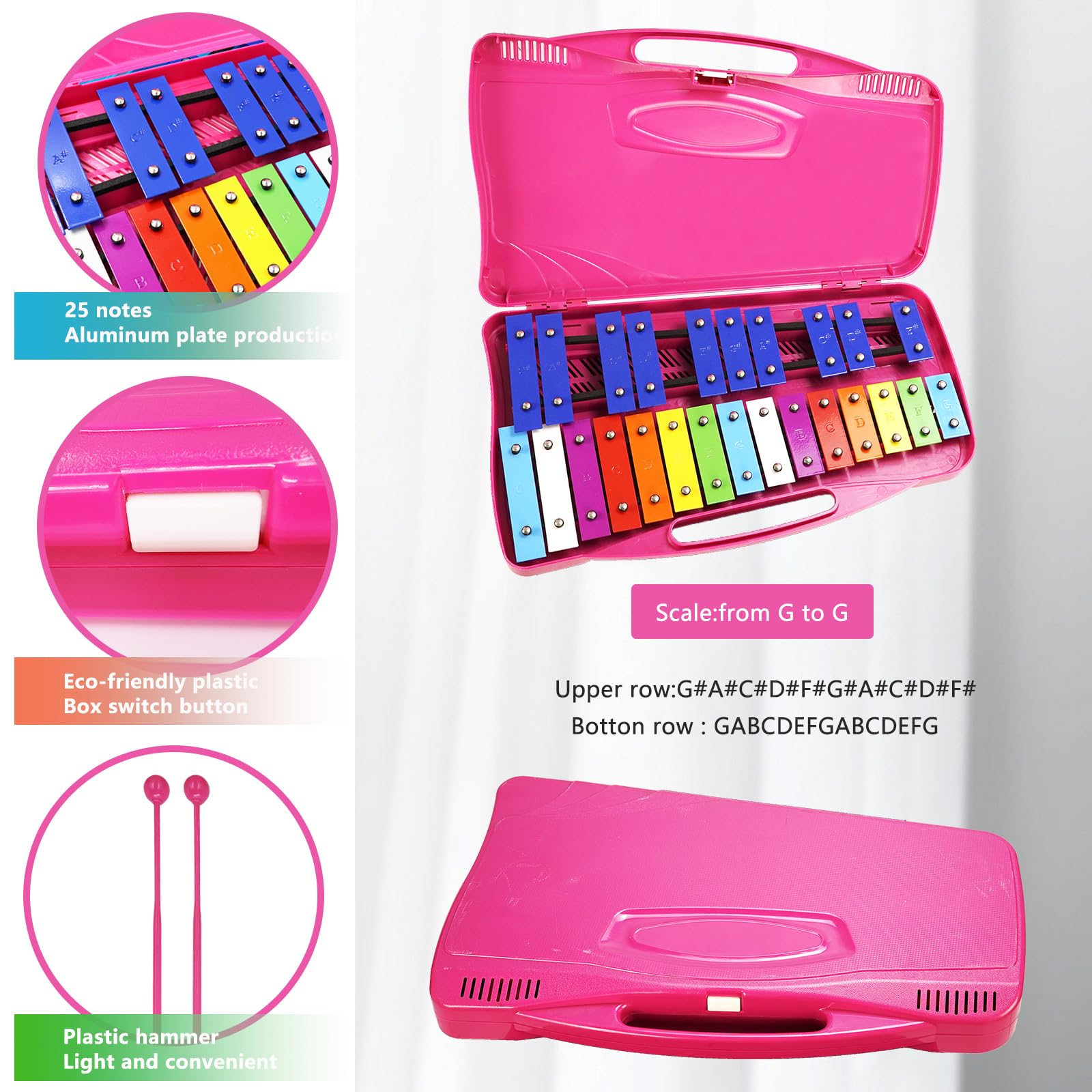 Soulmate Xylophone,25 Notes Glockenspiel Xylophone For Kids Colorful Musical Toy Metal Keys,Professional Xylophone Instrument Wi