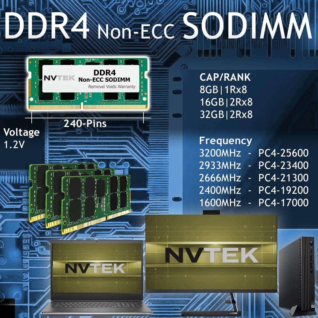 Nvtek 64Gb (2X32Gb) Ddr4 3200Mhz Pc4 25600 2Rx8 1.2V 260 Pin Non Ecc Sodimm Laptop Pc Computer Memory Kit