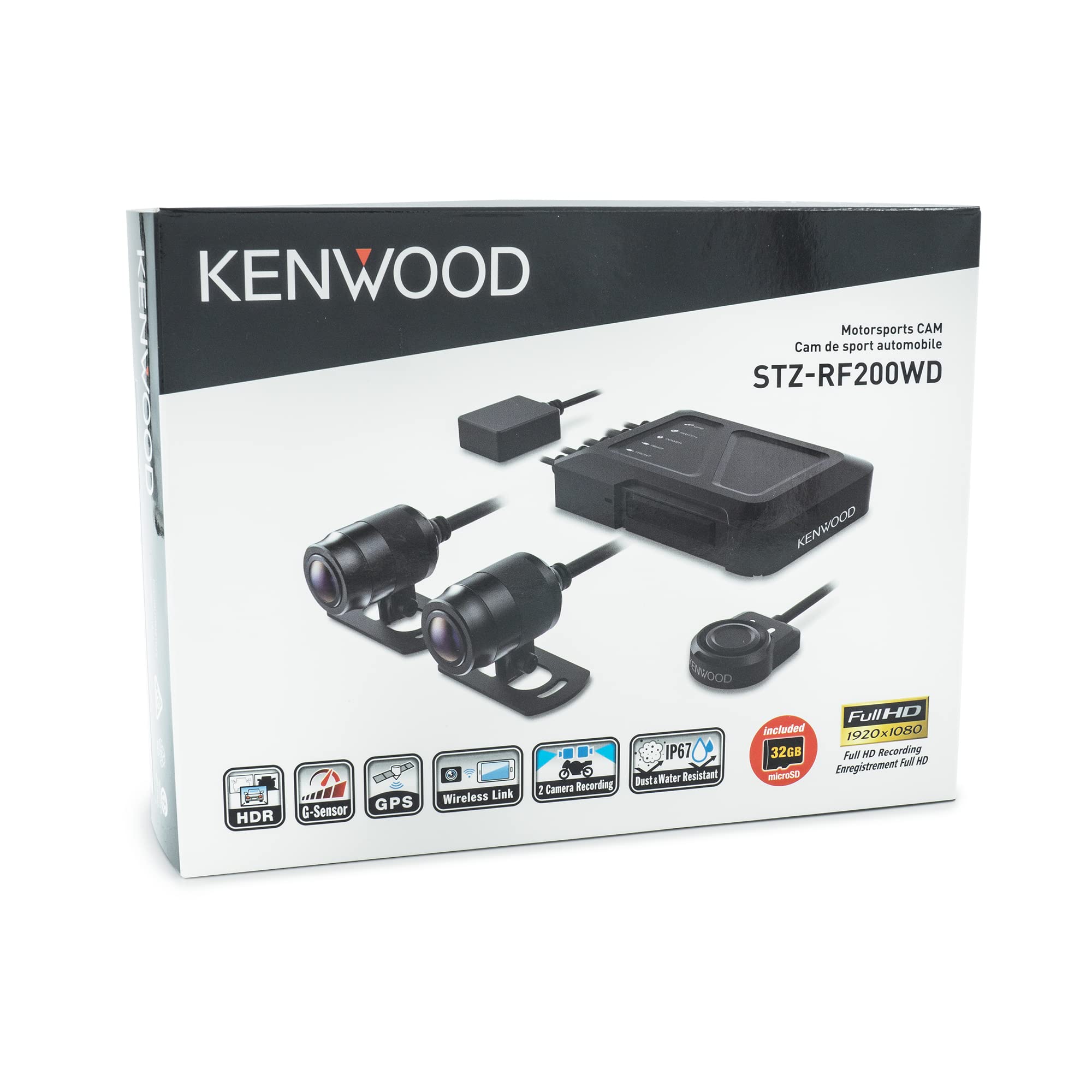 Kenwood Stz Rf200Wd Motorsports Front Two Camera 1080P Dual Dash Action Camera System   Wifi, Gps, G Sensor Loop, 32Gb Card   Pe