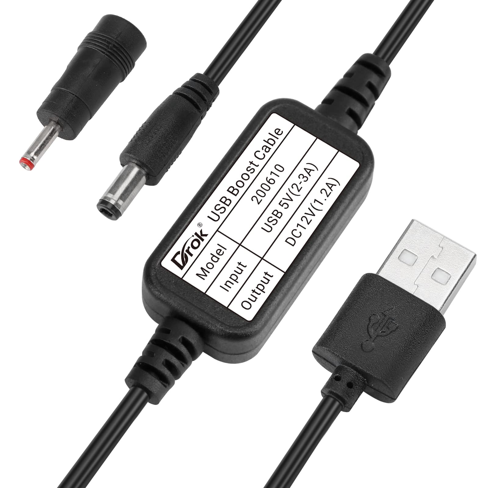 Drok Usb To 12V, 5V To 12V Usb Boost Converter, Usb Cable Dc 5V Step Up To 12V, 1A Power Regulator Line With 5.5Mm Port 1.2 Mete