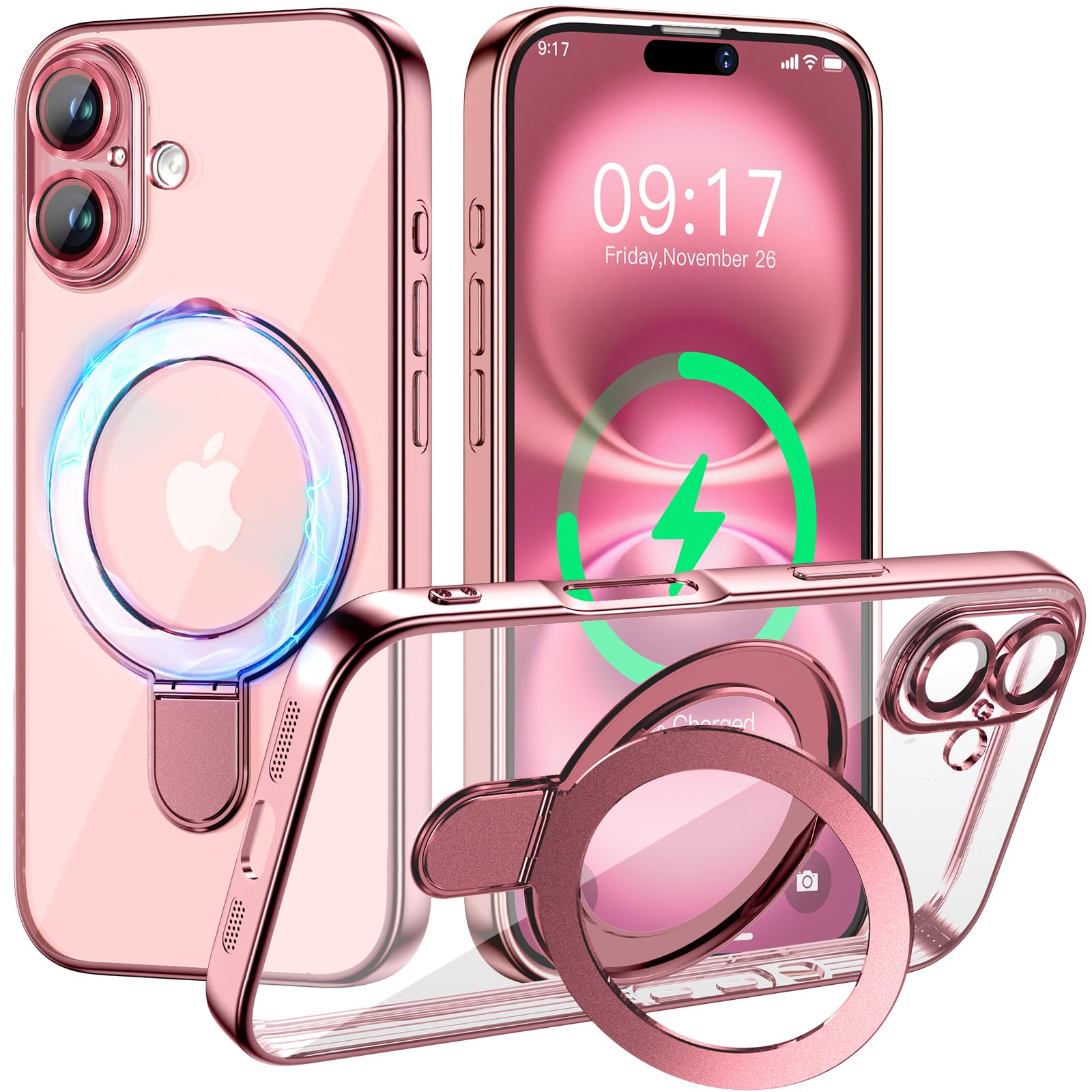 Magnetic For Iphone 16 Case With Invisible Stand[Compatible With Magsafe][Full Camera Lens Protector][Military Drop Protection]