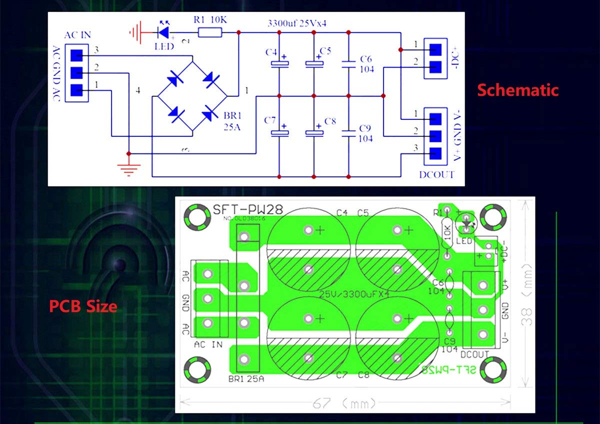 Noyito 25A Dual Power Rectifier Filter Board Ac 9-17V Dc  12-24V Power Amplifier Power Supply Rectifier Board Suitable For Lm187