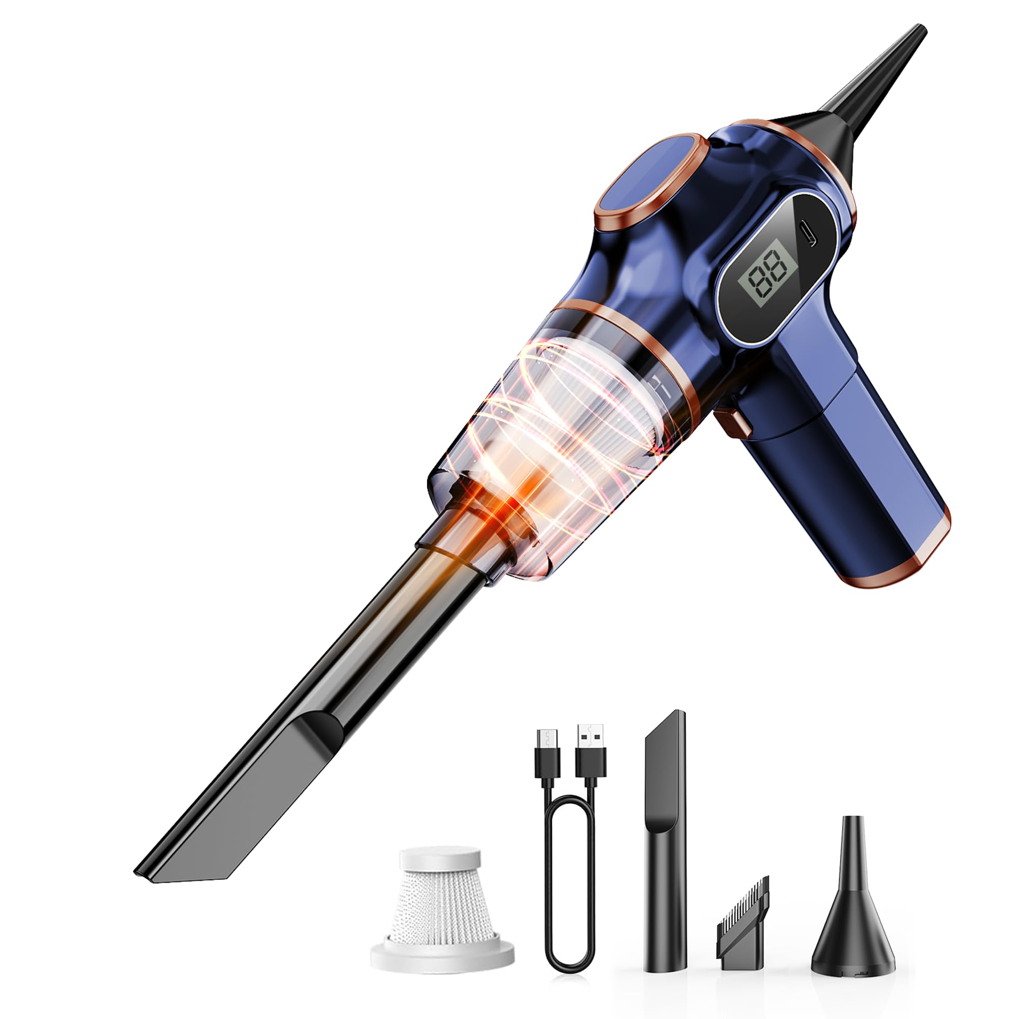 Nikocreos Portable Car Vacuum Cordless Mini Handheld Vacuums Cleaner Rechargeable with LCD Display and Multi-Nozzles, High Power