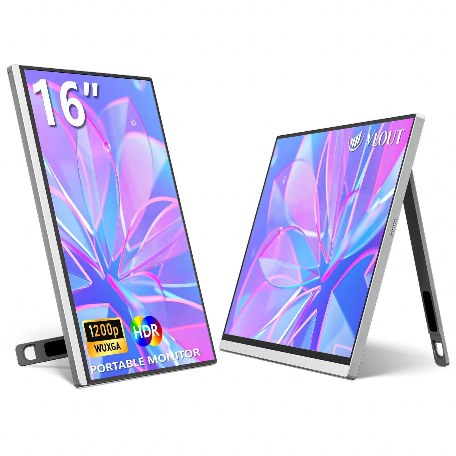 Veout 16 Inch Portable Monitor for Laptop, 1920x1200P FHD IPS 16:10 External Screen, 100% sRGB Aluminum Stand, USB-C/Mini HDMI, 
