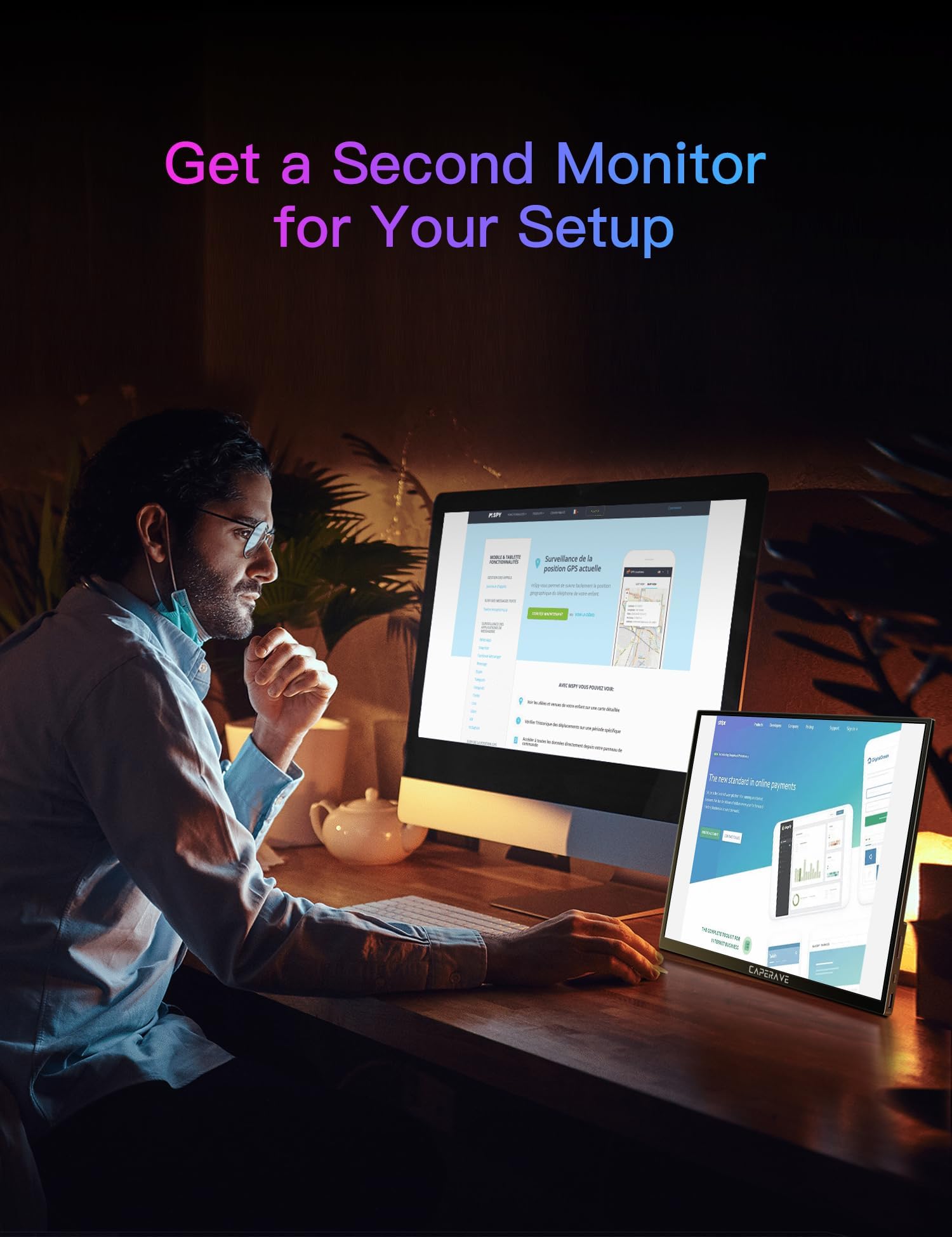 Caperave Portable Monitor For Laptop, 15.6'' 1080P Fhd Travel Monitor With Kickstand & Speaker, Second Monitor Usb C Hdmi, Gamin