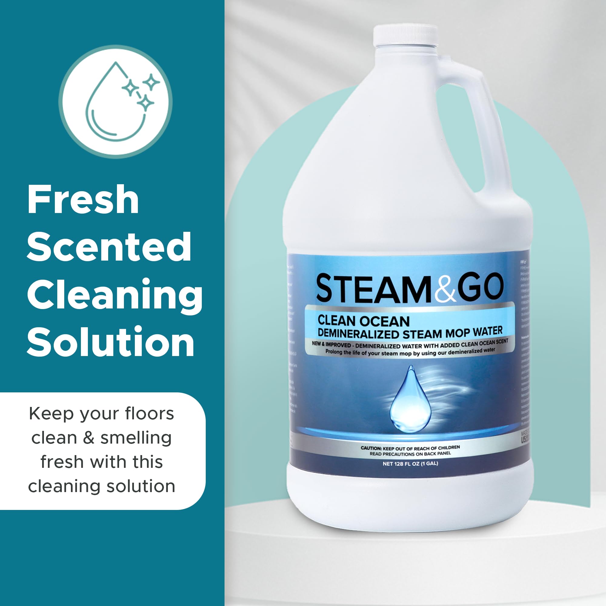 Steam And Go Demineralized Water   Clean Ocean Scent   Cleaning Solution For Steam Mop, Floor Cleaner Solution, & More   Ready T