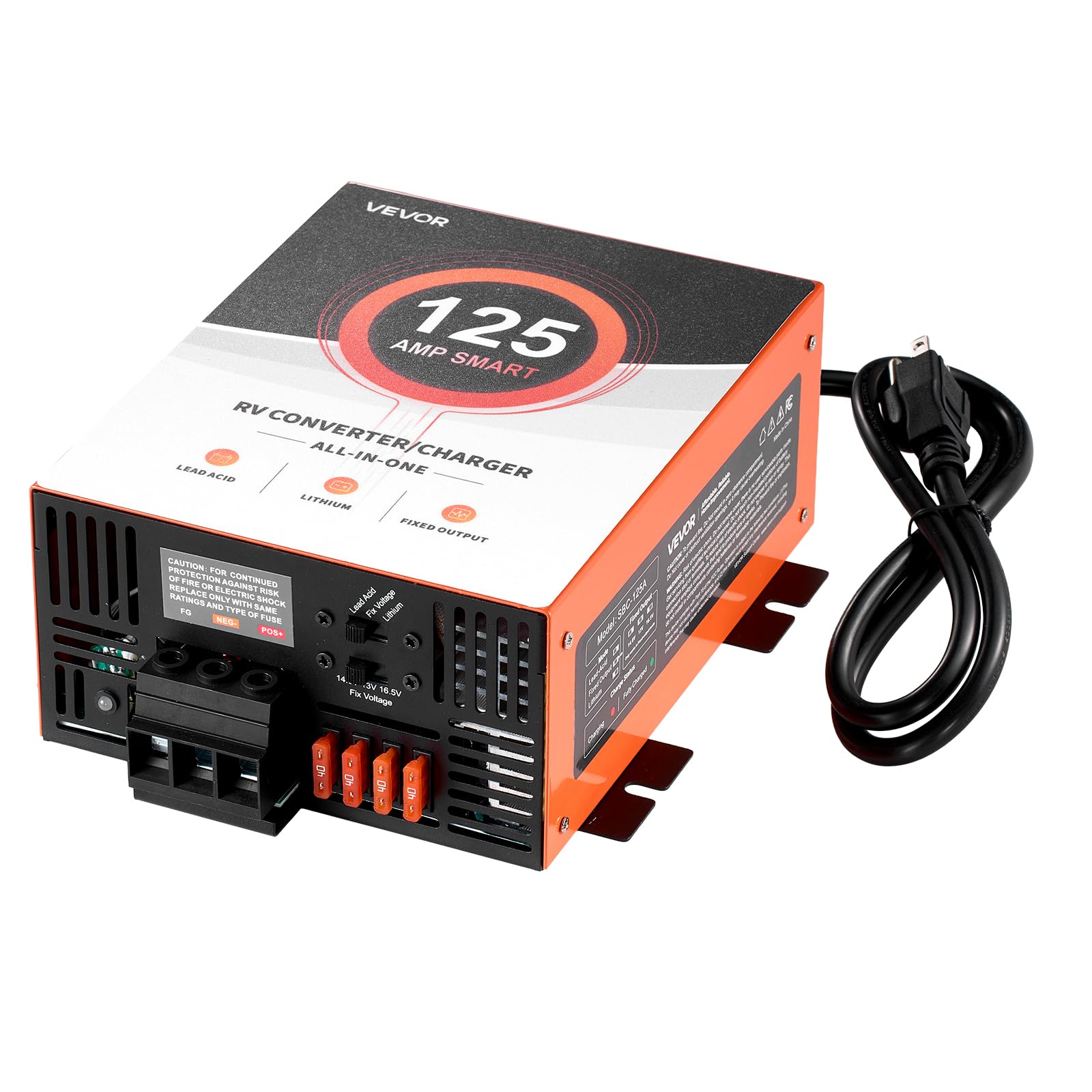 VEVOR RV Power Converter, 125 Amp, 110V AC to 12V DC RV Converter Battery Charger, Multi Stage Smart Charging, 13V to 16.5V Oper