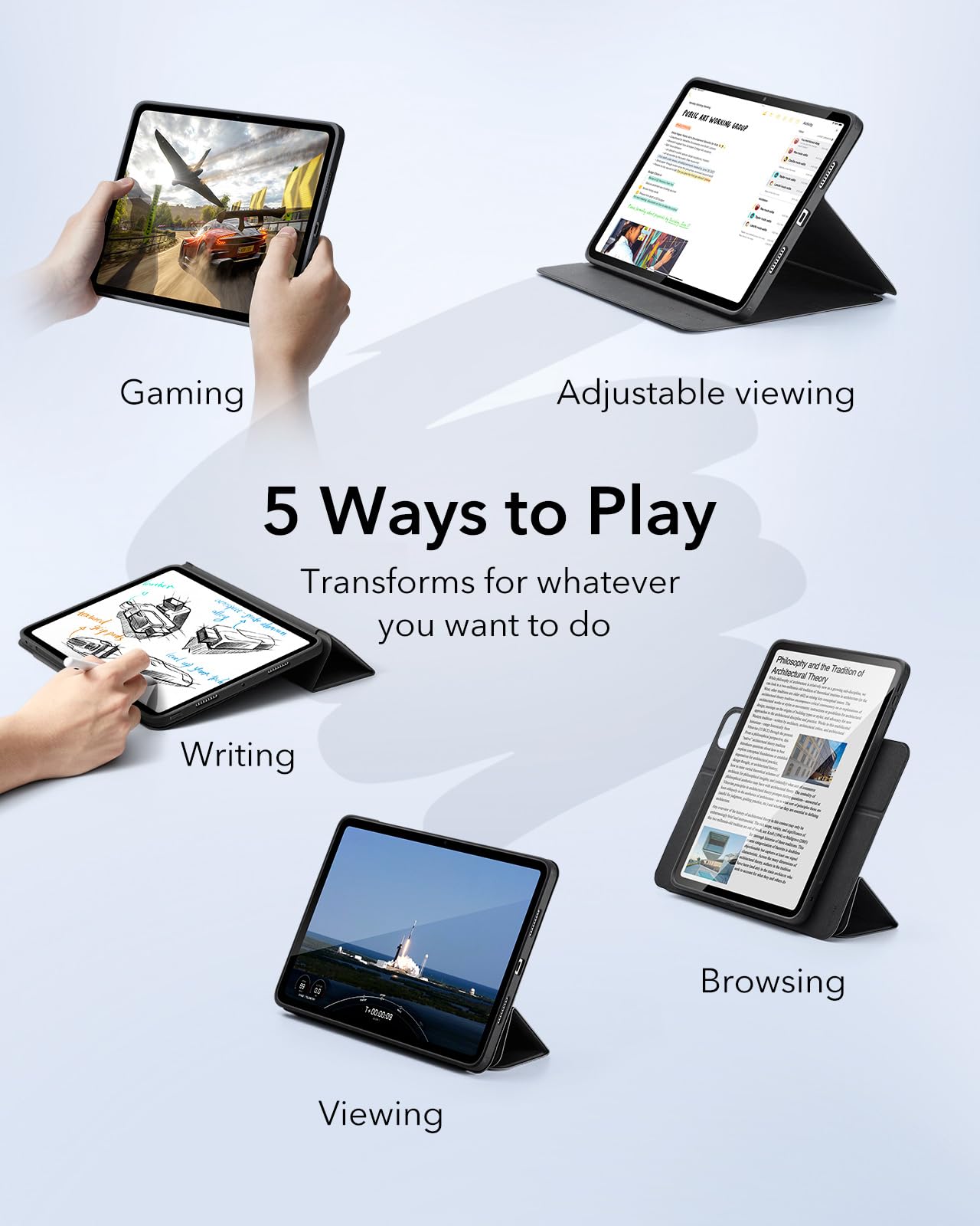 Esr For Ipad Pro 13 Inch Case M4(2024), Ipad Pro 13 Case With Pencil Holder, Removable Magnetic Cover, Vertical Stand, Fully Supports Pencil Pro And Pencil(Usb C), Rebound 360 Series, Black