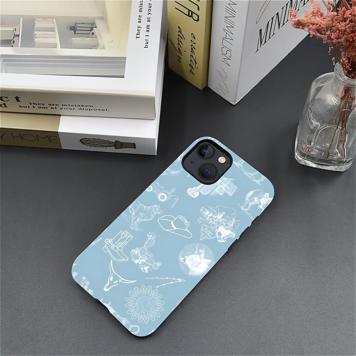 Akinmi Case For Iphone 13/14,Blue Shadow Horse Exquisitely Pattern Double Protective Phone Cover Cases Soft Silicone For Iphone