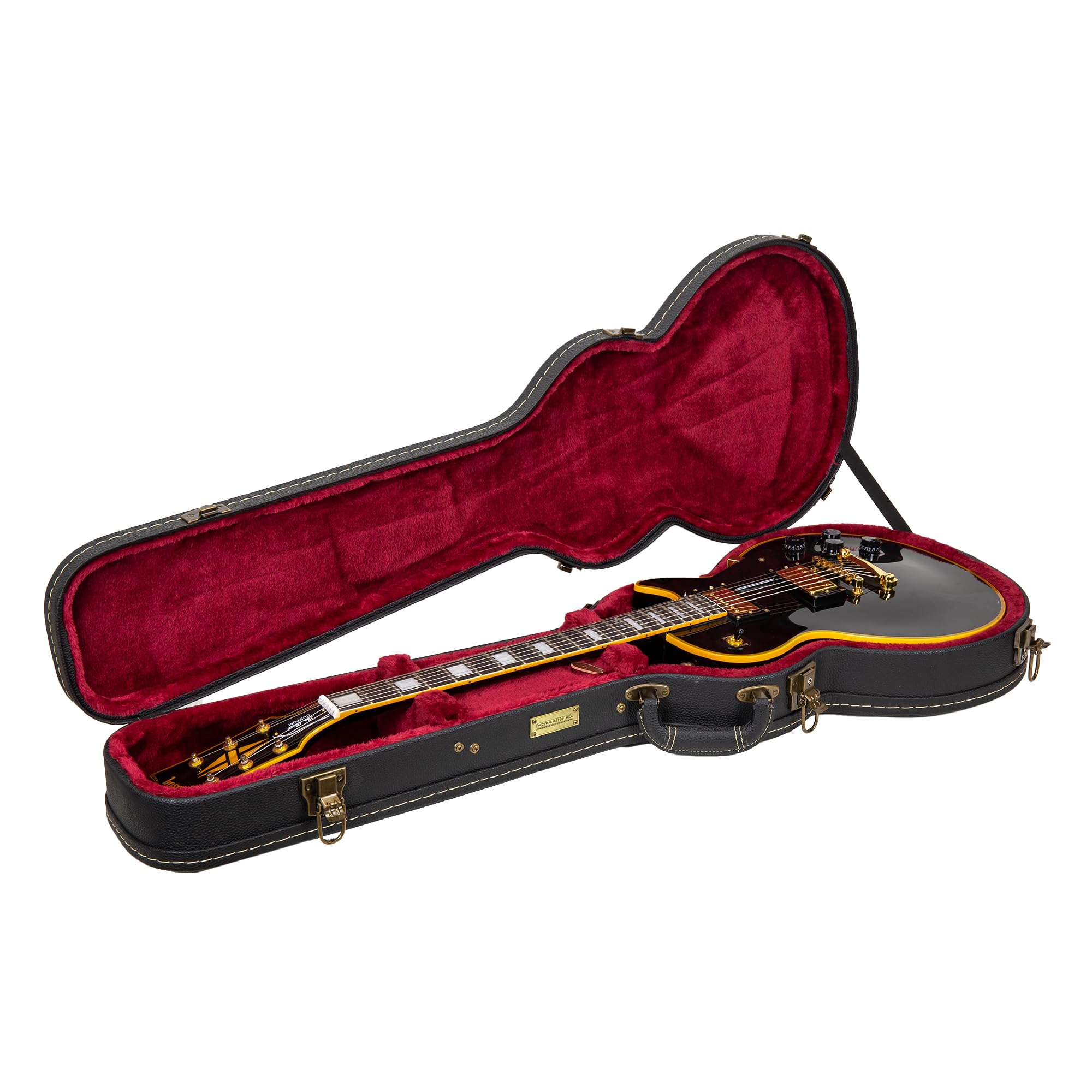Crossrock Wooden Guitar Case -Fits Les Paul Electric Guitars -Vintage Hardware, Sponge Lining, Metal Feet, Storage Space-Black (