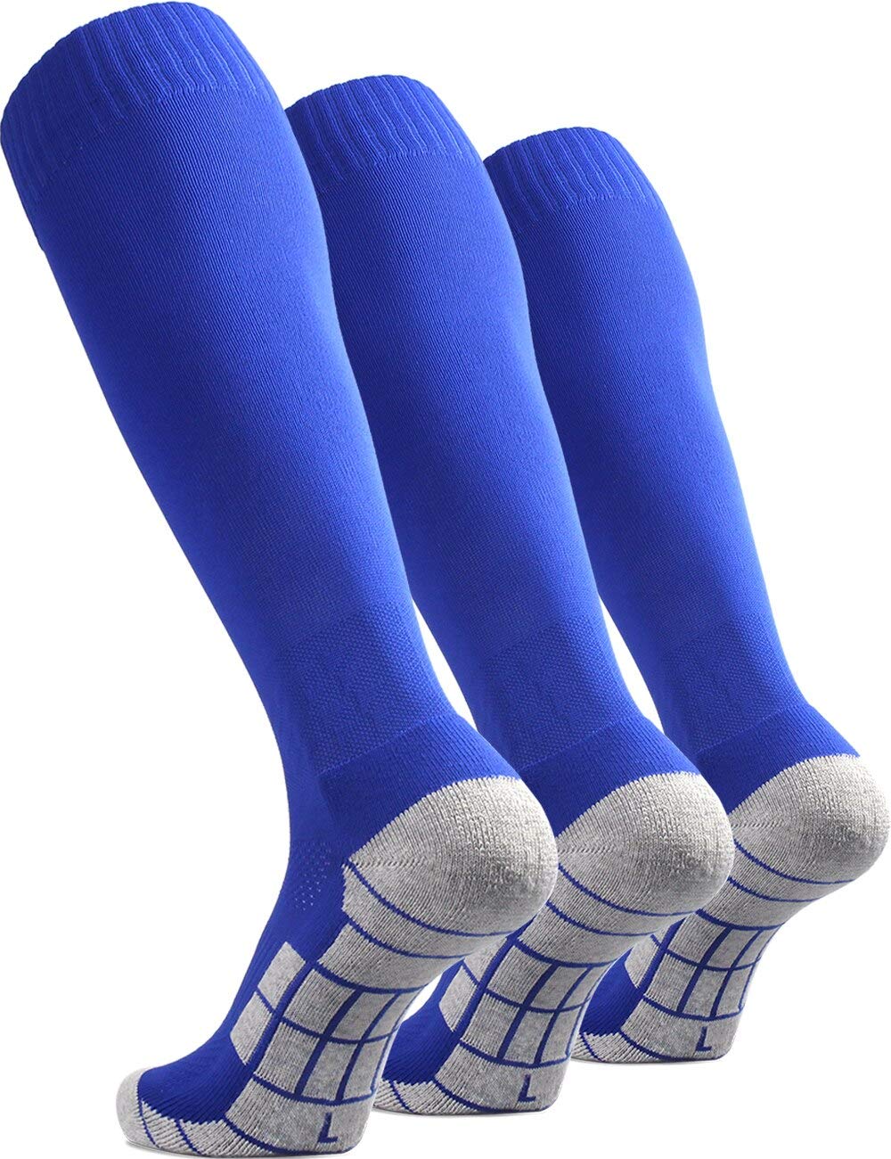 Cwvlc Boys Soccer Socks Youth 3 Pairs Football Sport Team Athletic Knee High Long Tube Cotton Compression Socks Blue Small (3Y 5
