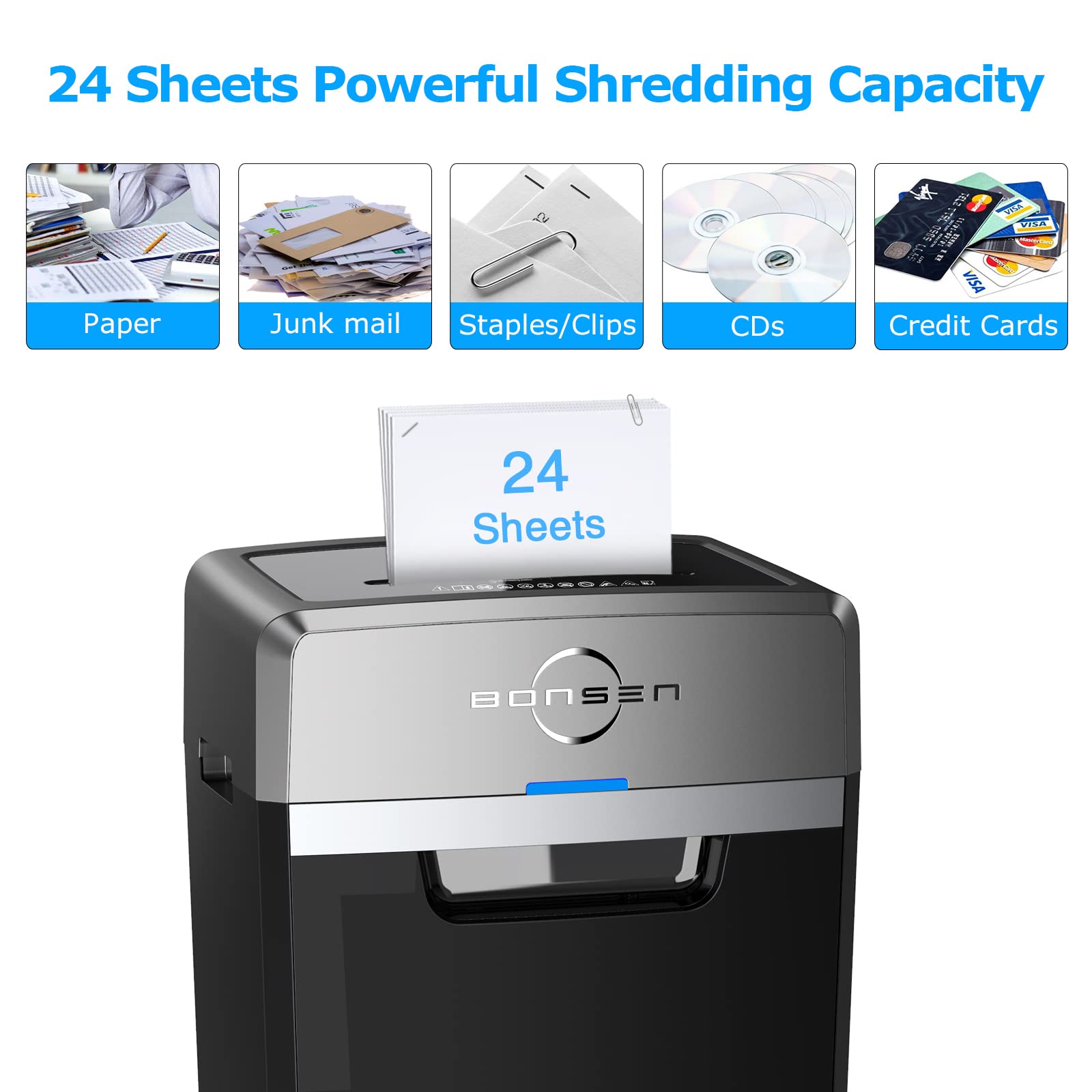Bonsen Heavy Duty Paper Shredder, 24 Sheet Cross Cut Shredder, 40 Min Continuous Running Time, Commercial Grade Shredder For Off