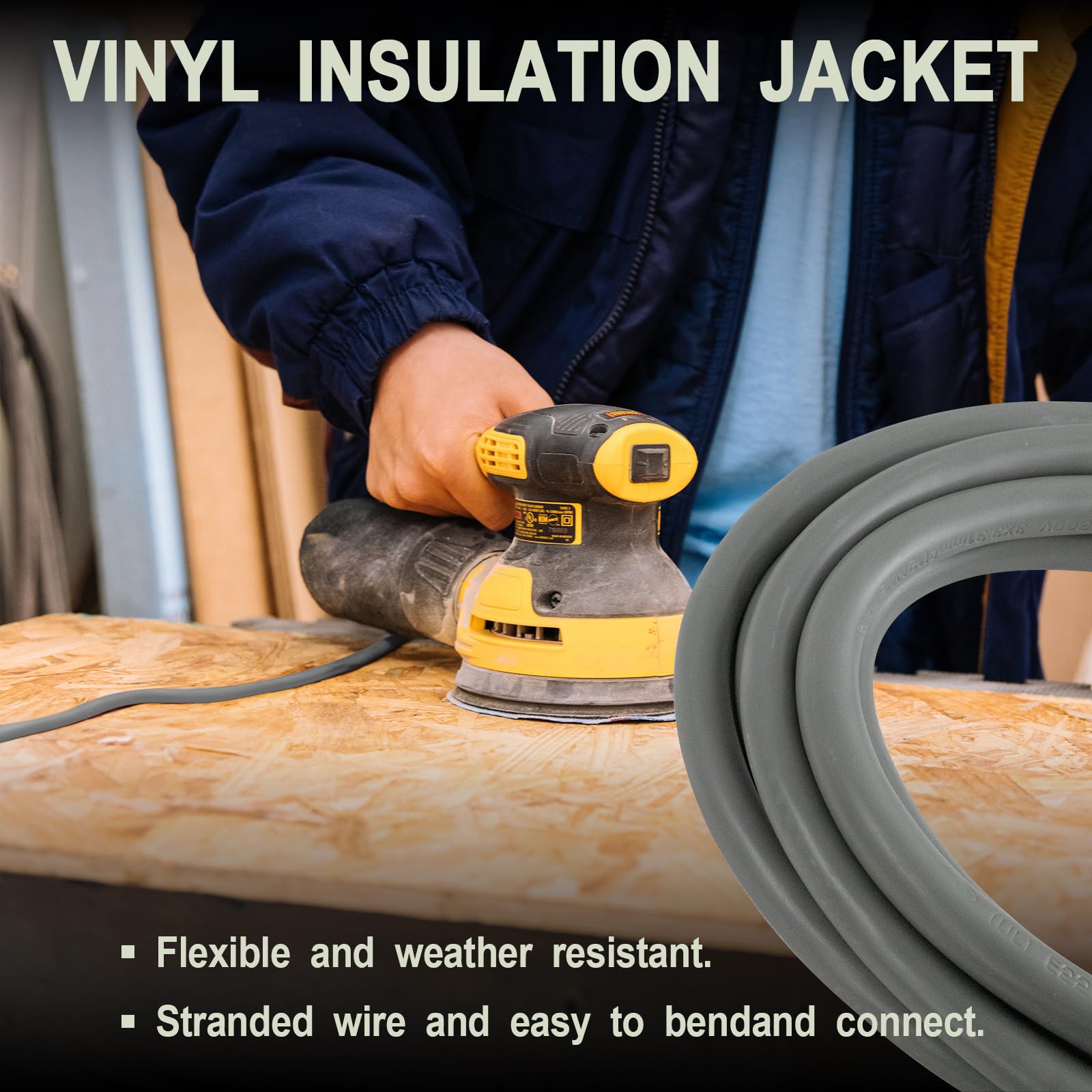 Ep 25 Ft Lighted Outdoor Extension Cord   12/3 Sjtw Heavy Duty Grey Extension Cable With 3 Prong Grounded Plug   Power Cord For