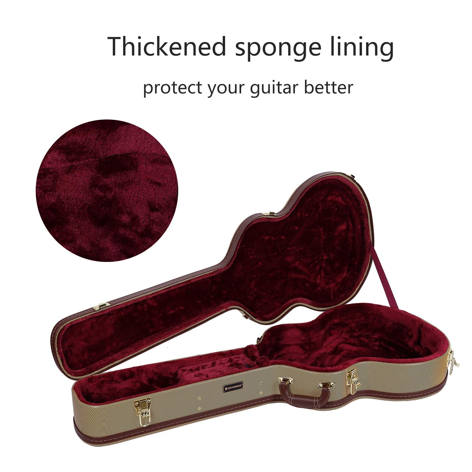 Crossrock Hard Shell Wooden Case Fits Om/000 14 Fret Acoustic Guitars Stainless Steel Latches, Sponge Lining, Metal Feet, Storag