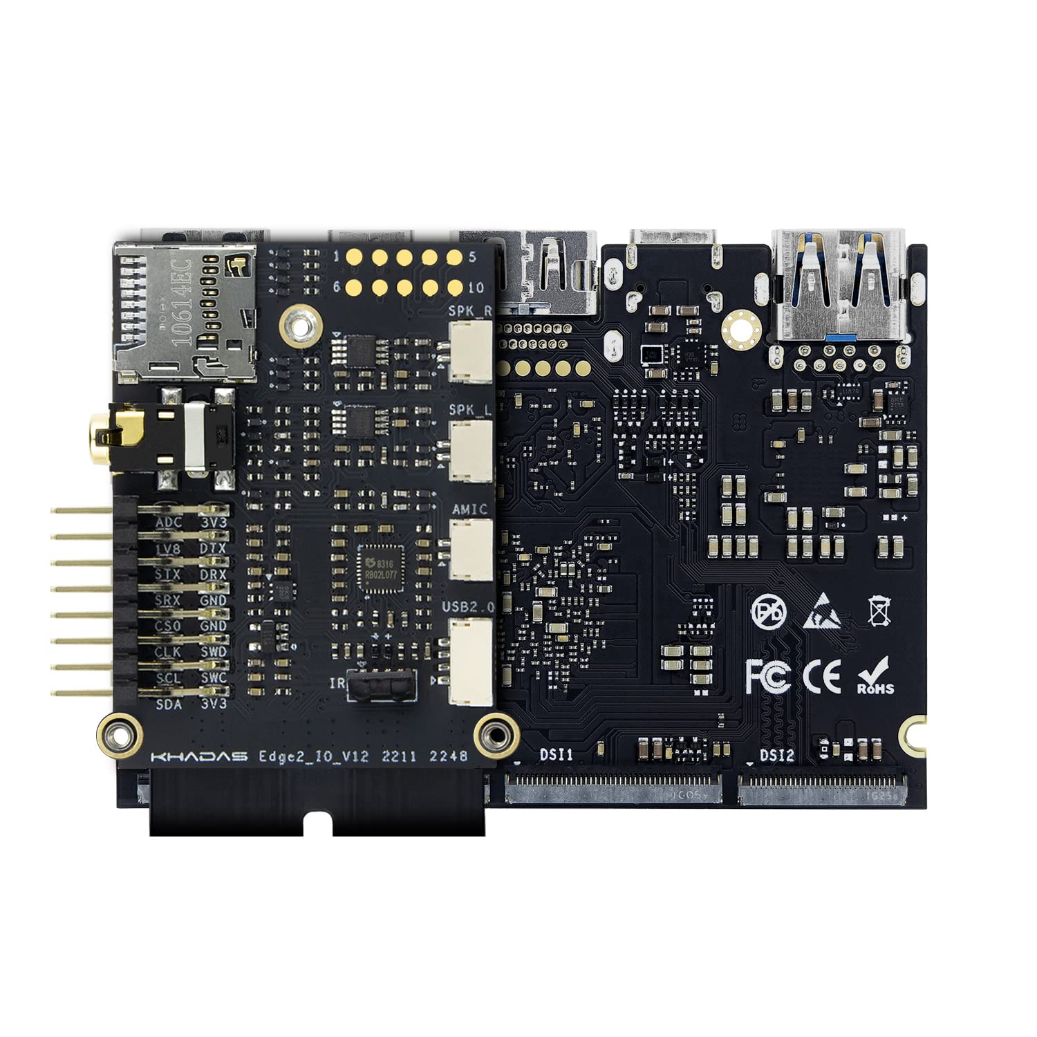 Khadas Edge2 Io Module With Uhs I Sd Card Reader, Dual Channel Infrared Receiver, 3.5Mm Headphone Jack, 16 Pin Gpio, And 10 Pin