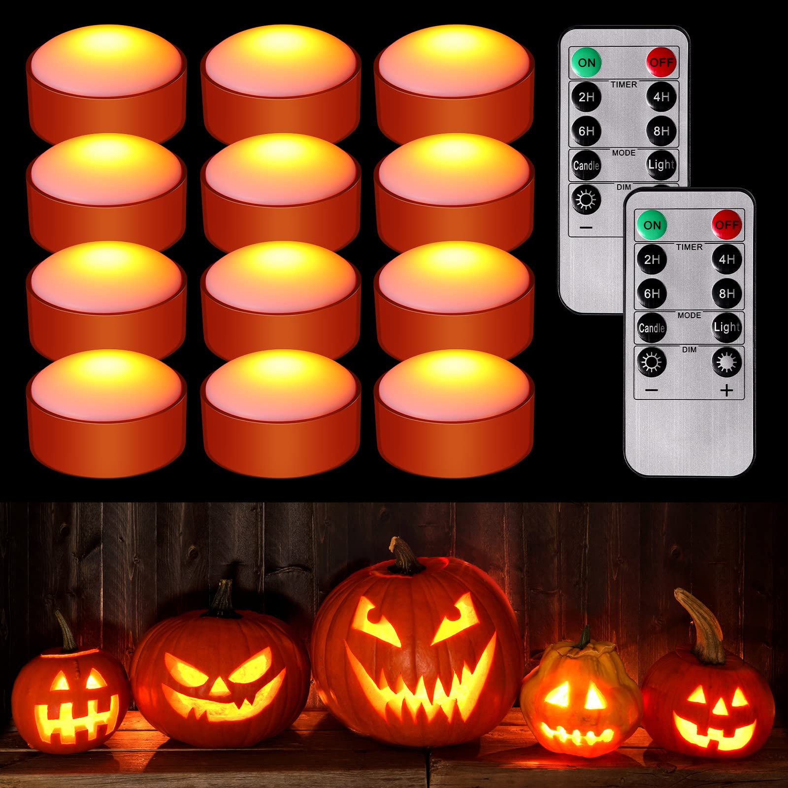 Riakrum 12 Pieces Halloween Pumpkin Lights With Remote And Timer Led Pumpkin Lights Battery Operated Pumpkin Pat Lights Jack O L