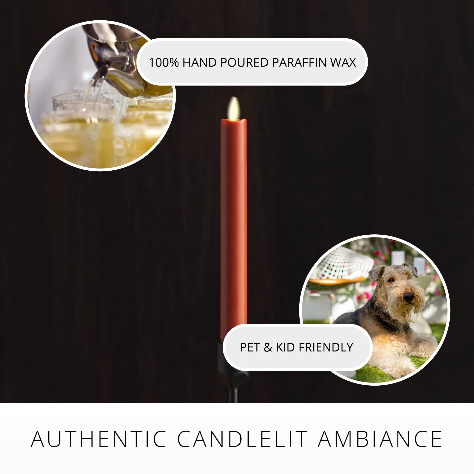 Luminara Flameless Candle Burnt Orange Taper (1'' X 9.75'') Melted Top Real Wax Unscented Remote Ready Timer