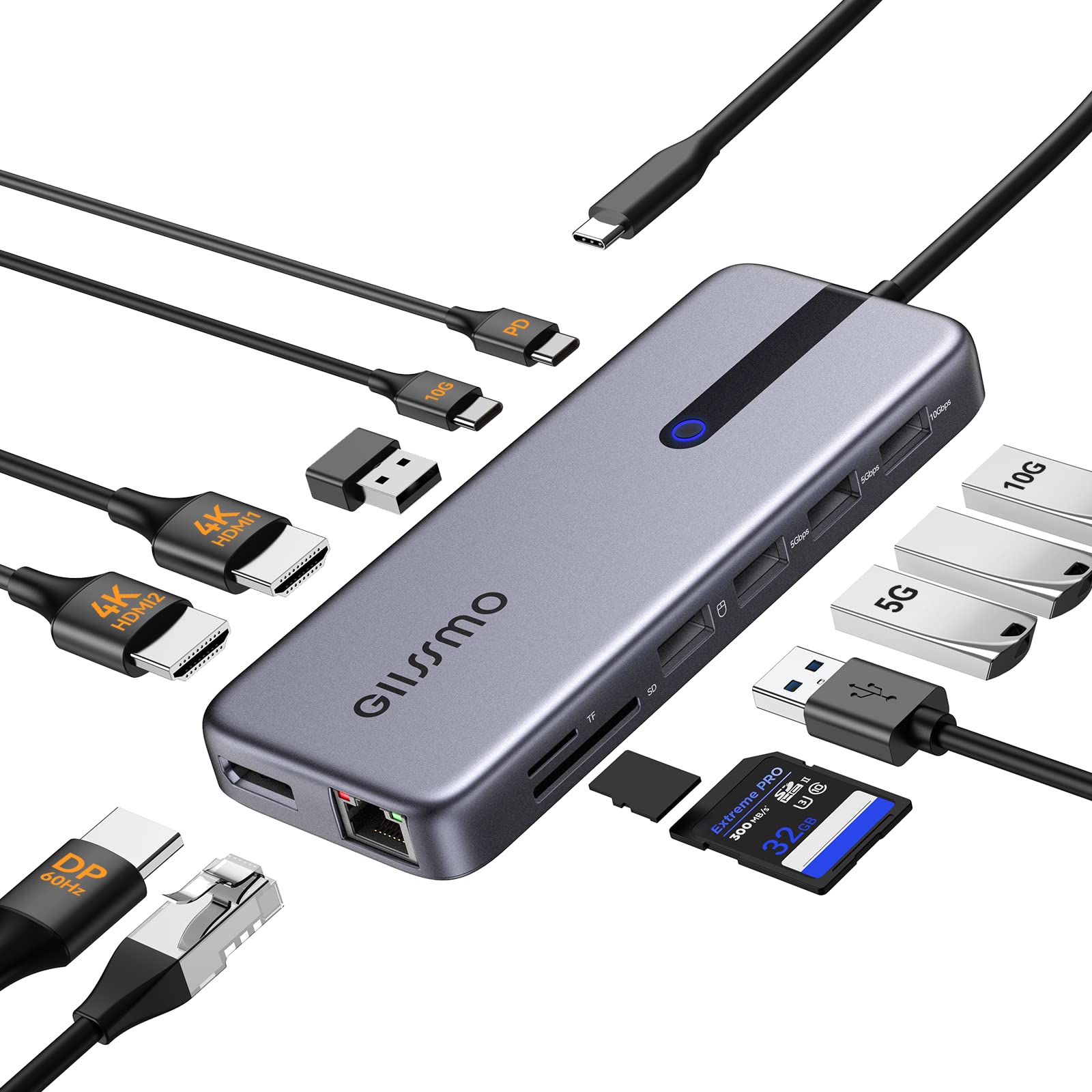 USB C Laptop Docking Station, 13 in 1 Docking Station Dual/Triple Monitor Hub Multiport Adapter with 2 HDMI, DP, RJ45, 10Gbps US
