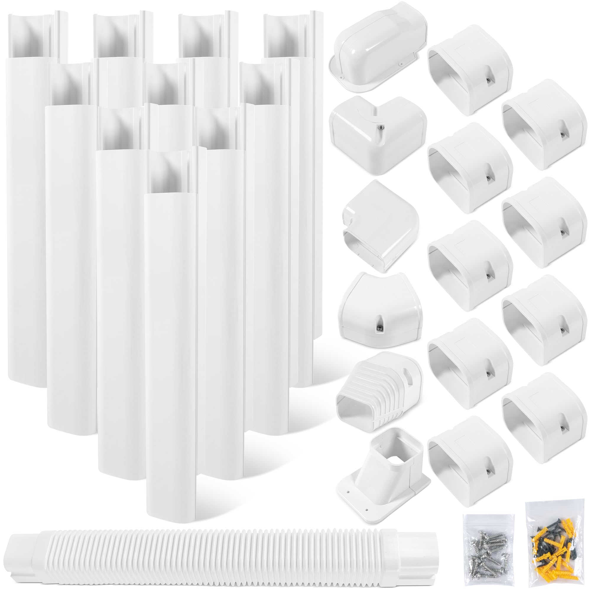 KuriProtect 3W 16Ft Decorative PVC Line Set Cover Kit for Mini Split Lineset Cover Kit for Air Conditioner & Heat Pump (White)