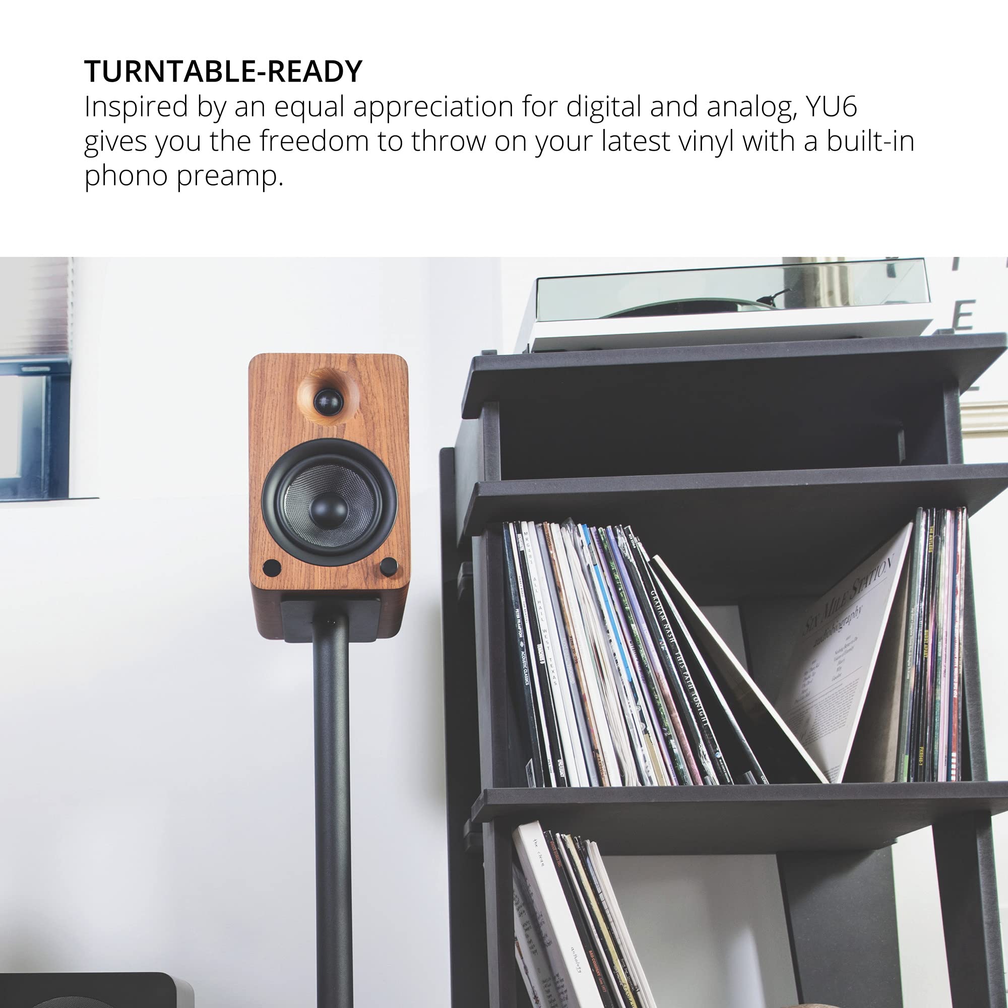 Kanto Yu6Walnut Powered Bookshelf Speakers With Bluetooth And Phono Preamp | Pair | Walnut