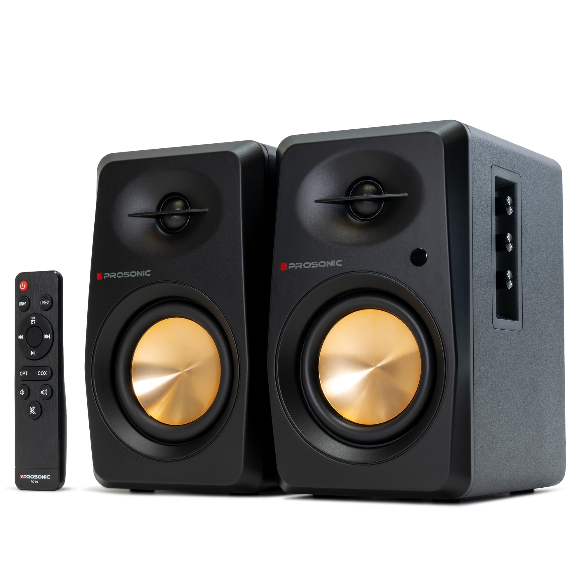 Prosonic Bt30(2023 Version) Active Powered Bluetooth Bookshelf Speakers, Studio Monitor, Home Theater, Turntable With Optical In
