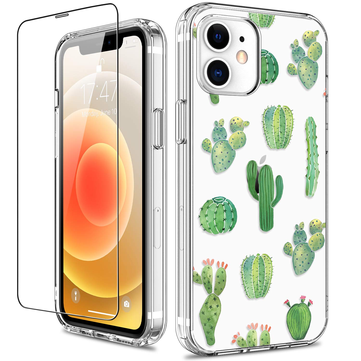 GiiKa for iPhone 12 Mini Case with Screen Protector, Clear Full Body Shockproof Protective Floral Girls Women Hard Case with TPU