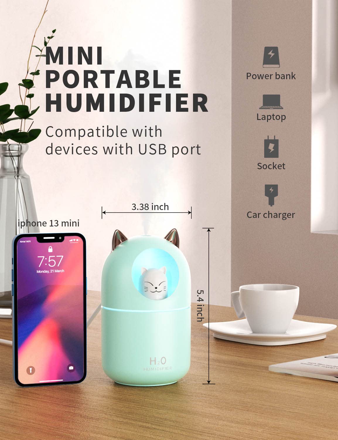 Norhom Cool Mist Humidifier, 300Ml Humidifiers With Night Light, 20Db Quiet Humidifiers For Bedroom , Waterless Auto Off Air Hum