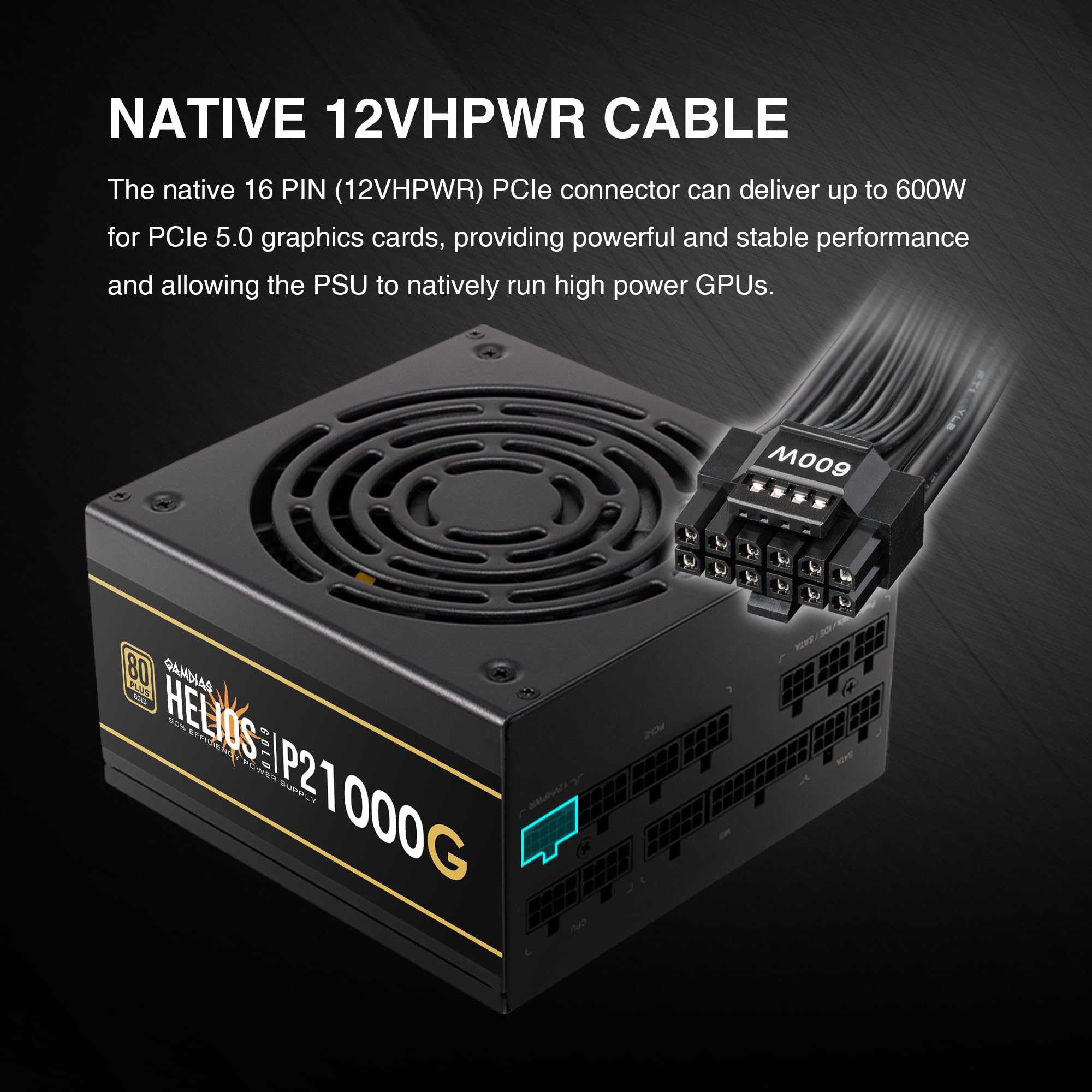 Gamdias Gaming Power Supply, 1000W Gold Full Modular 80 Plus Gold Certified Pc Computer Psu For Desktops, Pcie 5 & Atx3.0, Helio
