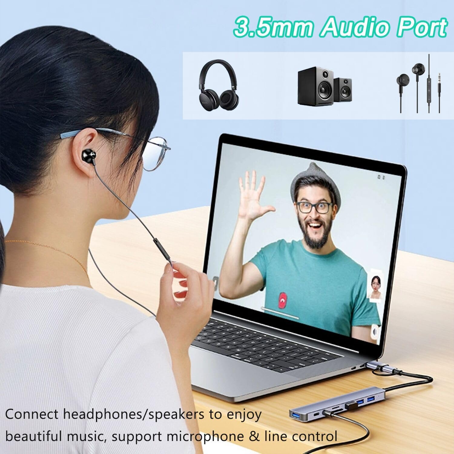 Usb C Hub Usb Hub 3.0, Vienon Aluminum 8 In 1 Usb Splitter With 1 X Usb 3.0, 3 X Usb 2.0 And 1 X Usb C, Sd/Tf Card Reader, 3.5Mm Aux Ports For Macbook Pro Air And More Pc/Laptop/Tablet Devices