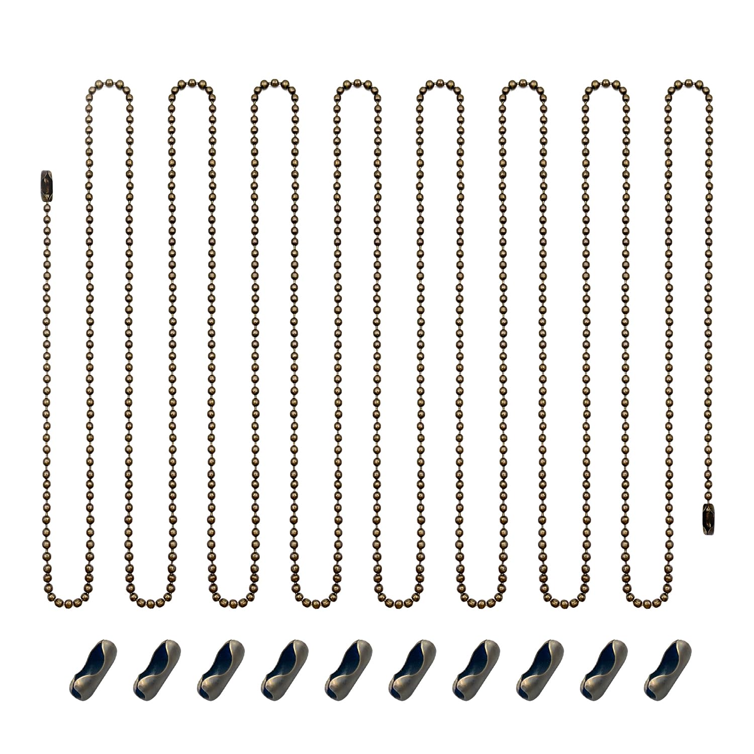 Ceiling Fan Pull Chain Extender, 12Feet 3Mm Diameter Beaded Ball Fan Light Extension Pull Chain With 10 Matching Connectors (Ant