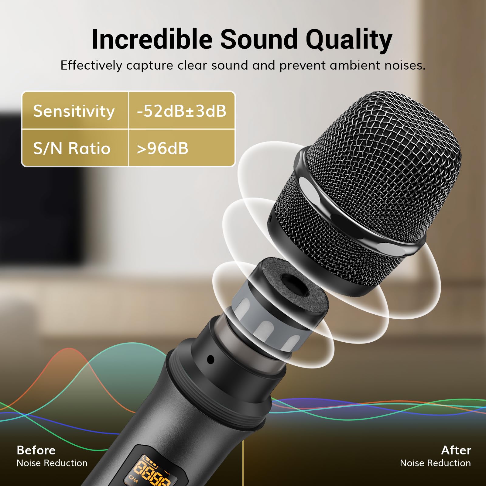 Tonor Wireless Microphone, Uhf Dual Cordless Metal Dynamic Mic System With Rechargeable Receiver, For Karaoke Singing, Wedding,