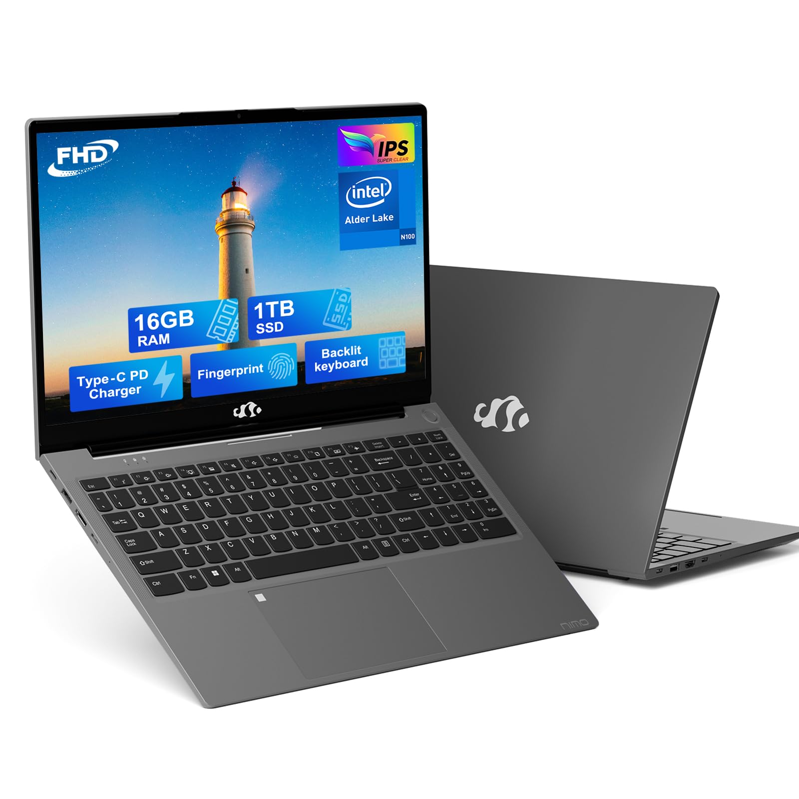 15.6'' Ips Fhd Laptop, 16Gb Ram 1Tb Ssd, Intel 12Th Gen N100 Cpu(Beat To I3 1115G4, Up To 3.4Ghz), Backlit Keyboard, Fingerprint