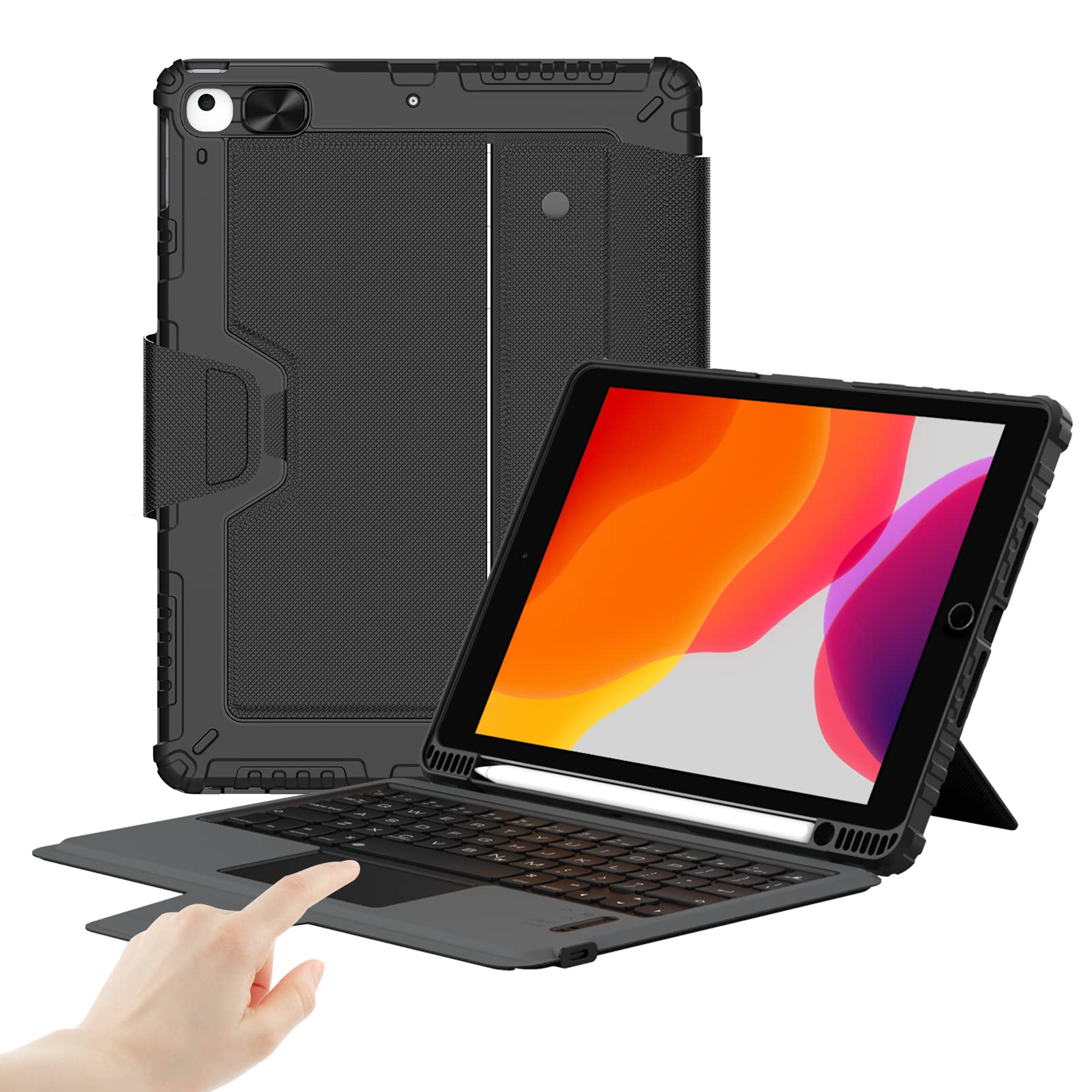 Nillkin Ipad Case 10.2'' With Detachable Keyboard, Trackpad, Pencil Holder,Slide Camera Cover Compatible With Ipad 7Th/8Th/9Th G