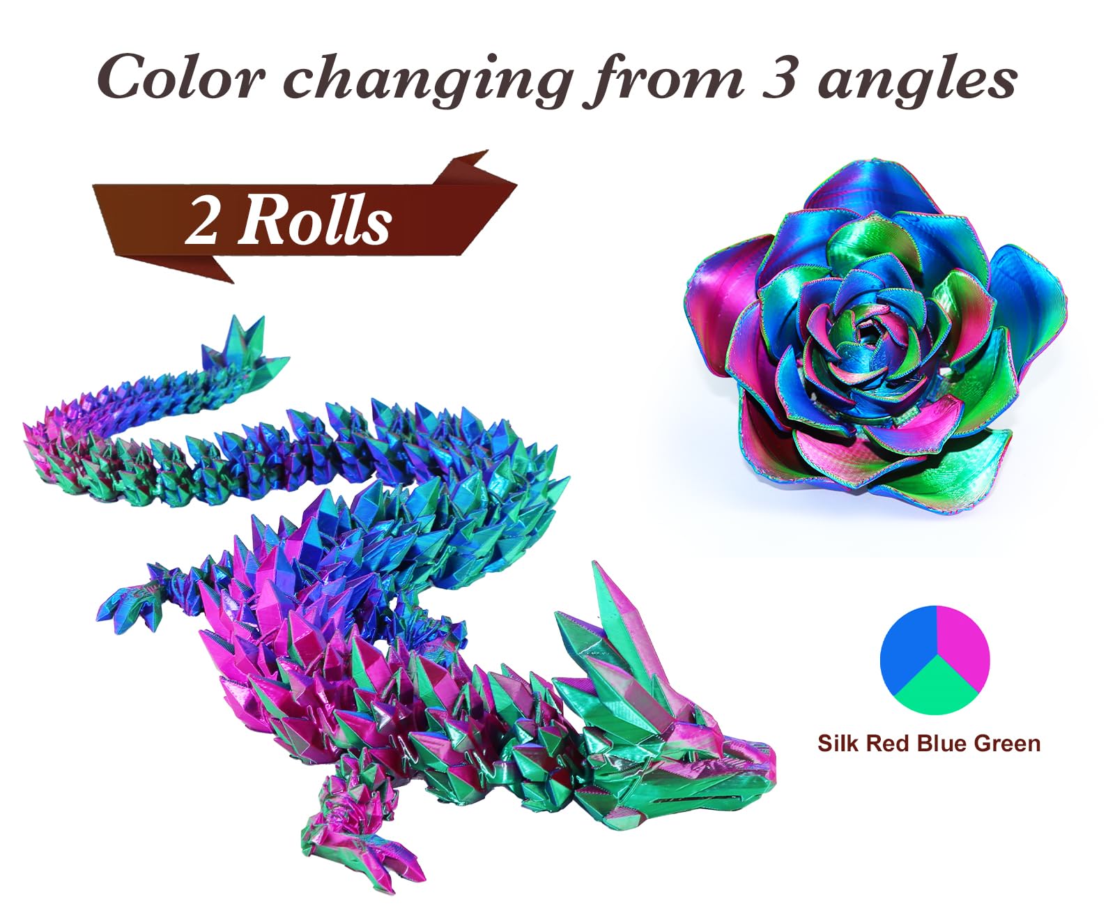 Lovoon Silk Pla 3D Printing Filament Bundle 2Kg, Pla Filament 1.75Mm Shiny Tricolor Pack, Fast Color Change 3D Printer Filament,