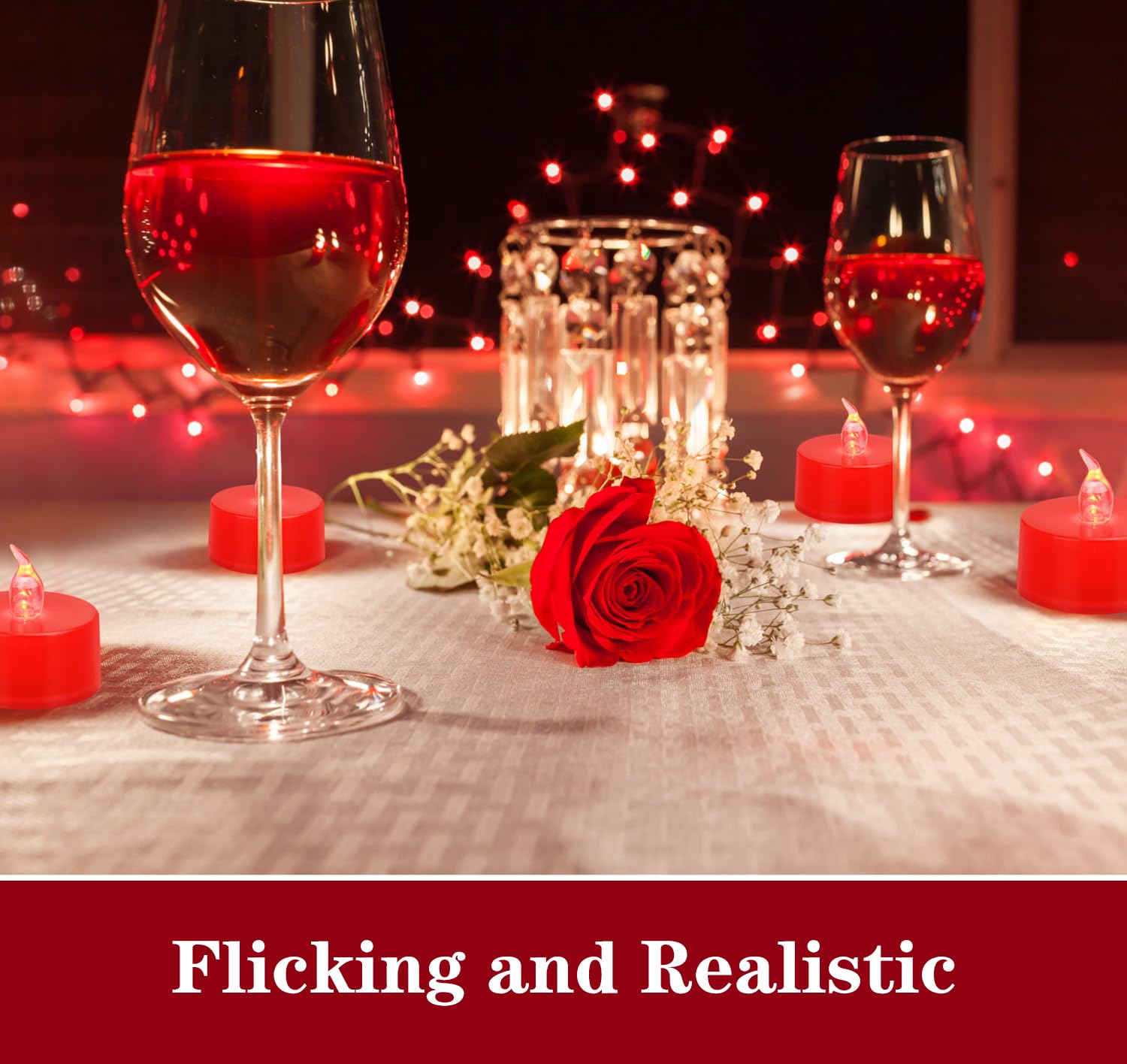 Koaby Led Tea Lights, 12 Pack Non Flickering, Warm White, Last 200H+, Battery Operated, Red Light, Red Base