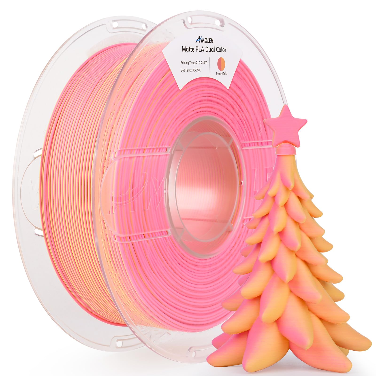 AMOLEN Matte PLA 3D Printer Filament, Dual Color Peach Gold PLA Filament 1.75mm Smooth Finish Color Change 3D Printing Filament 