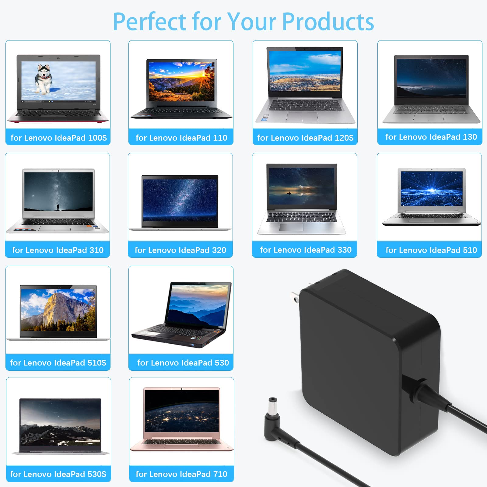 65W 45W Laptop Charger For Lenovo Ideapad 3 5 330 330S 320 310 120S 120 110S 110 100S 510 510S Flex 4 5 6 Yoga 710 11 14 15 Adl4