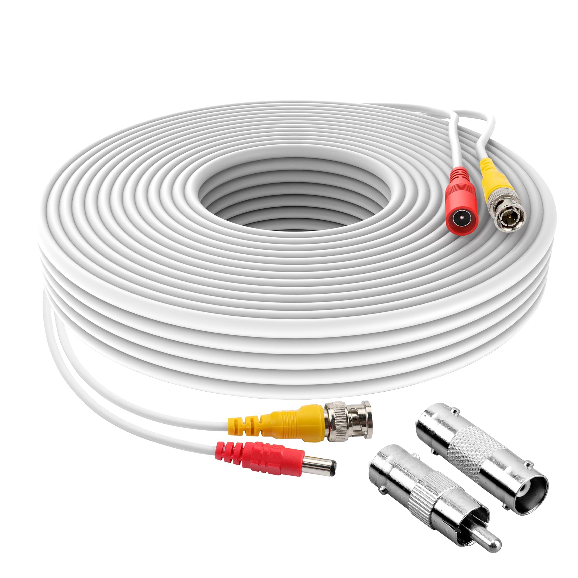 Omilik 1 Pack 50Ft White Bnc Video Power Cable Security Camera Cable Wire Cord For Cctv Dvr Surveillance System With Connectors
