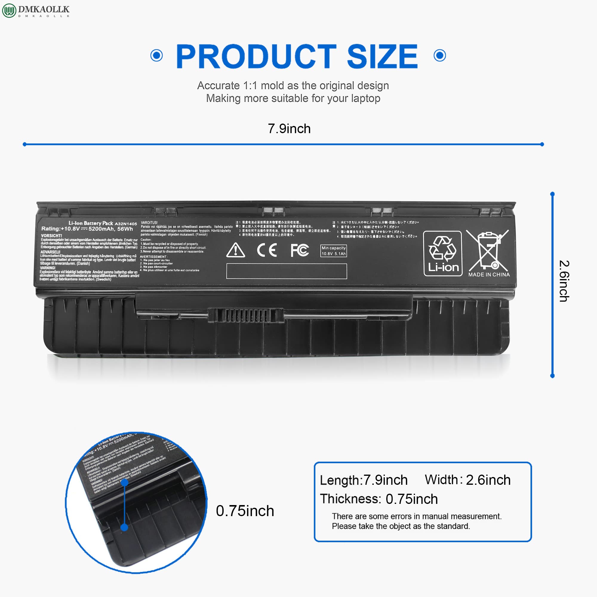 Dmkaollk A32N1405 A32Li9H Laptop Battery For Asus Gl551 Gl551J Gl551Jw Gl551Jw Ds71 Gl551Jw Ds74 Gl551J Eh74 G551 G551J G551Jm G
