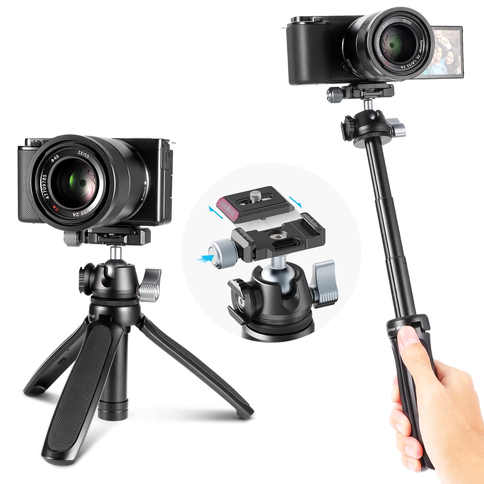 ULANZI MT-47 Camera Tripod Aluminum Alloy Mini Travel Phone Tripod Stand Compact Desktop Tripod for DSLR, 360 Ball Head with 1/4