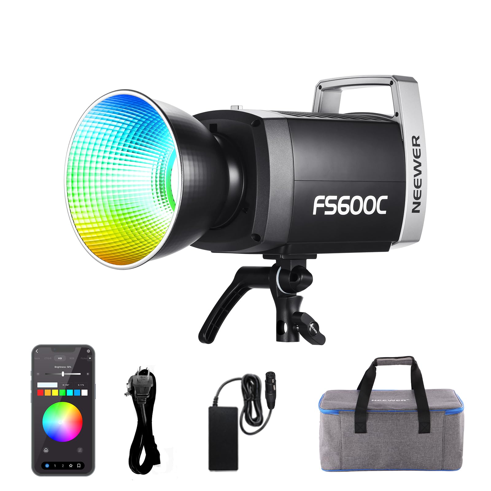 NEEWER Pro 600W RGB LED Video Light APP/2.4G/DMX Control, 2500-7500K 52500lx/1m COB Continuous Output Lighting, CRI95+/TLCI97+ S