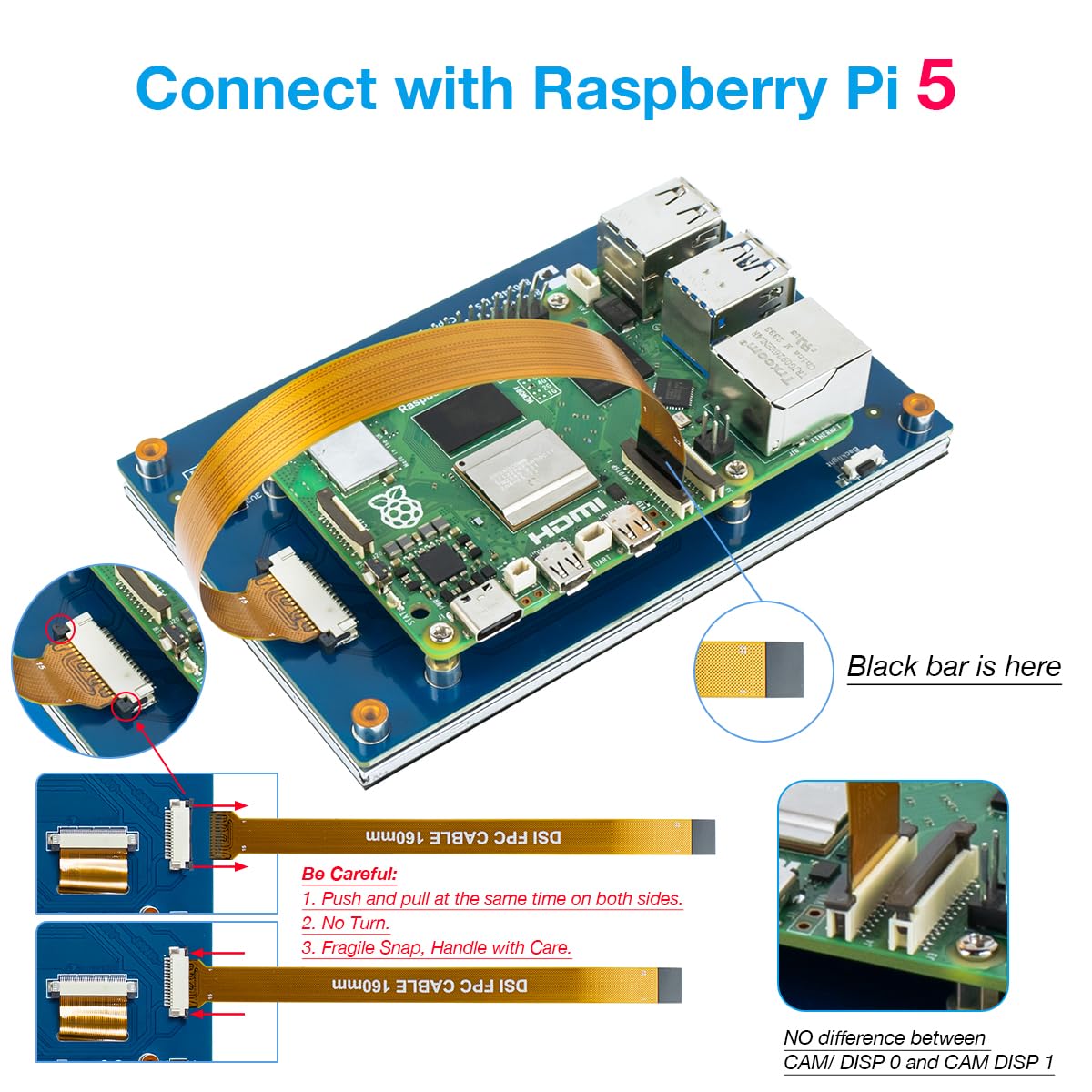 Hosyond 5 Inch Touchscreen Ips Mipi Dsi Display Compatible With Raspberry Pi 5/4/3, 800X480 Pixel Capacitive Screen Driver-Free